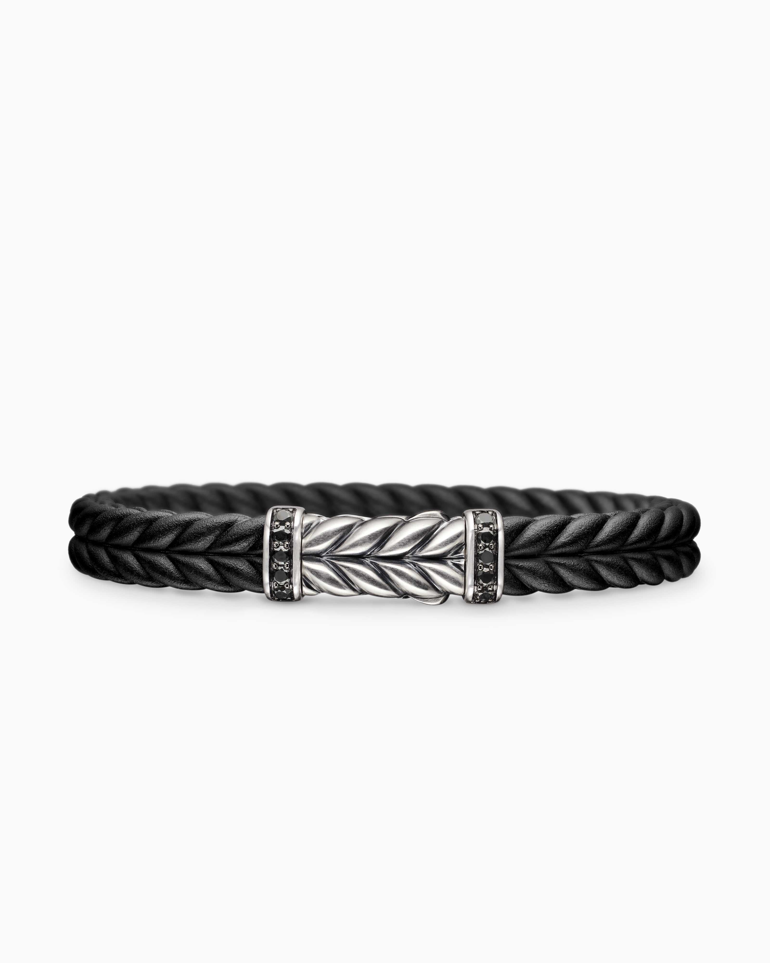Mens Chevron Rubber Bracelet with Sterling Silver, 9mm