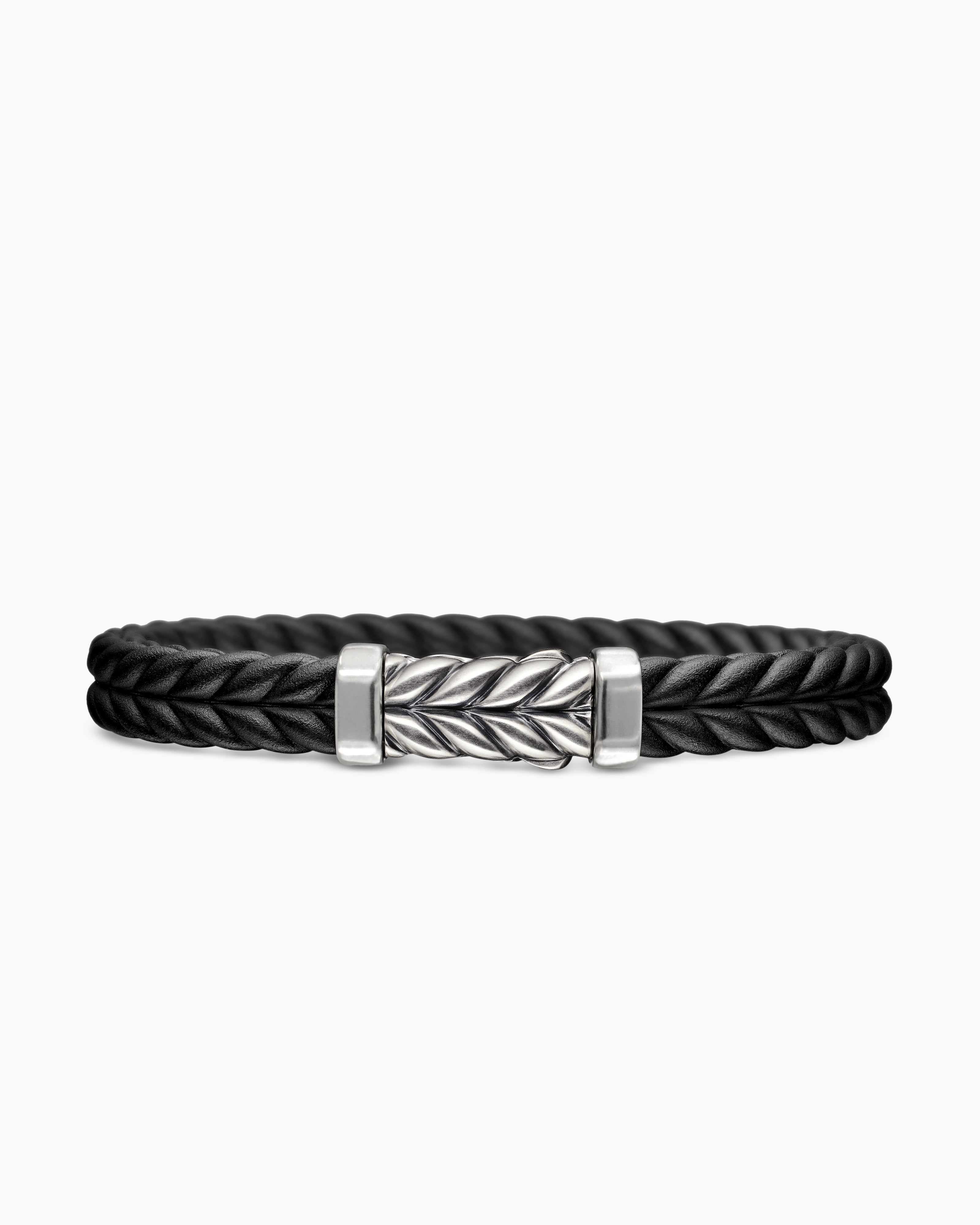 Bracelet de caoutchouc chevron avec argent sterling, 9 mm hommes 