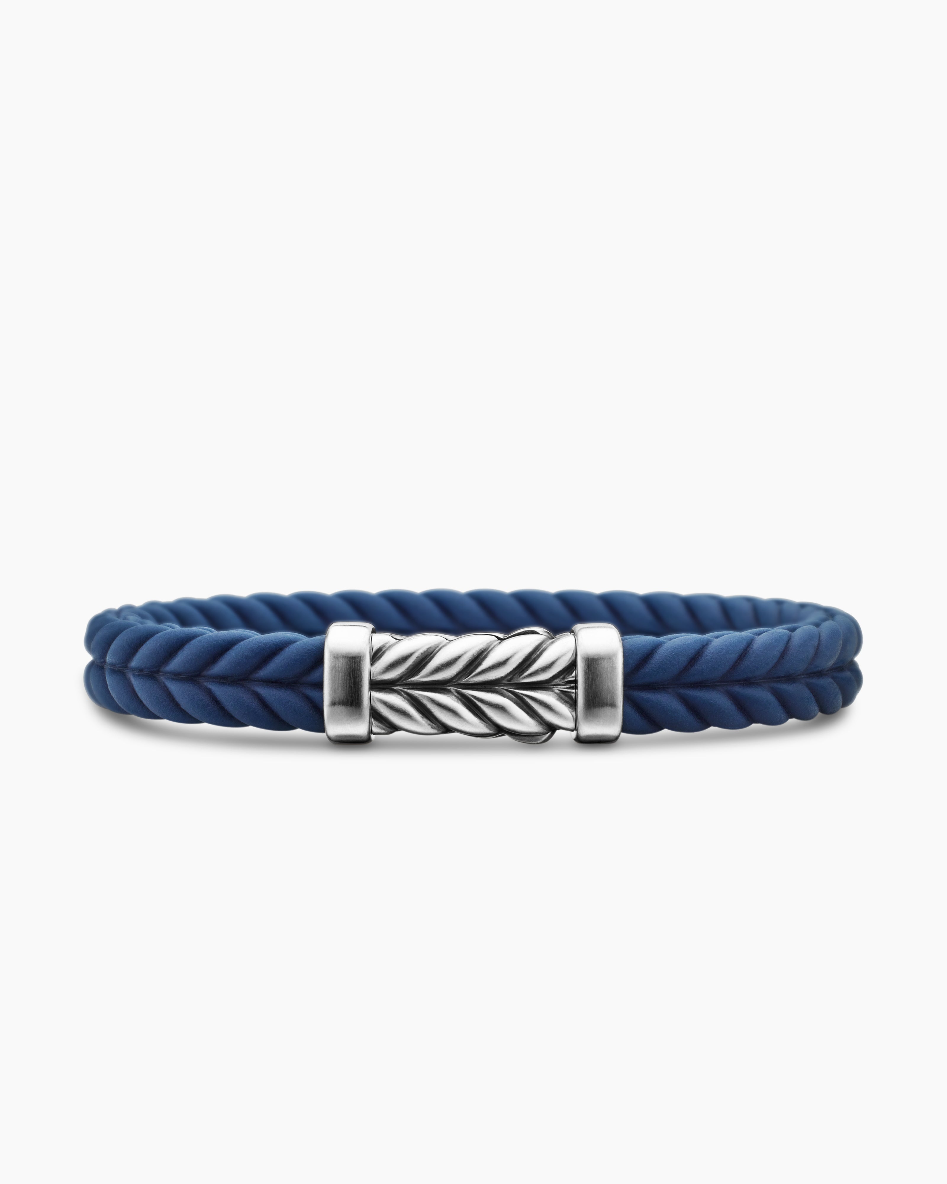 Mens Chevron Rubber Bracelet with Sterling Silver, 9mm