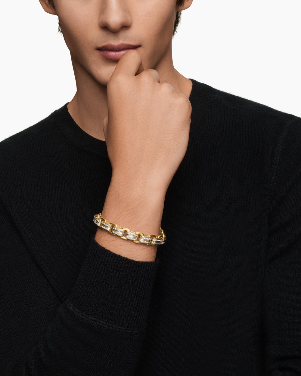 Mens Streamline® Link Bracelet in 18K Yellow Gold with Diamonds, 7.5mm