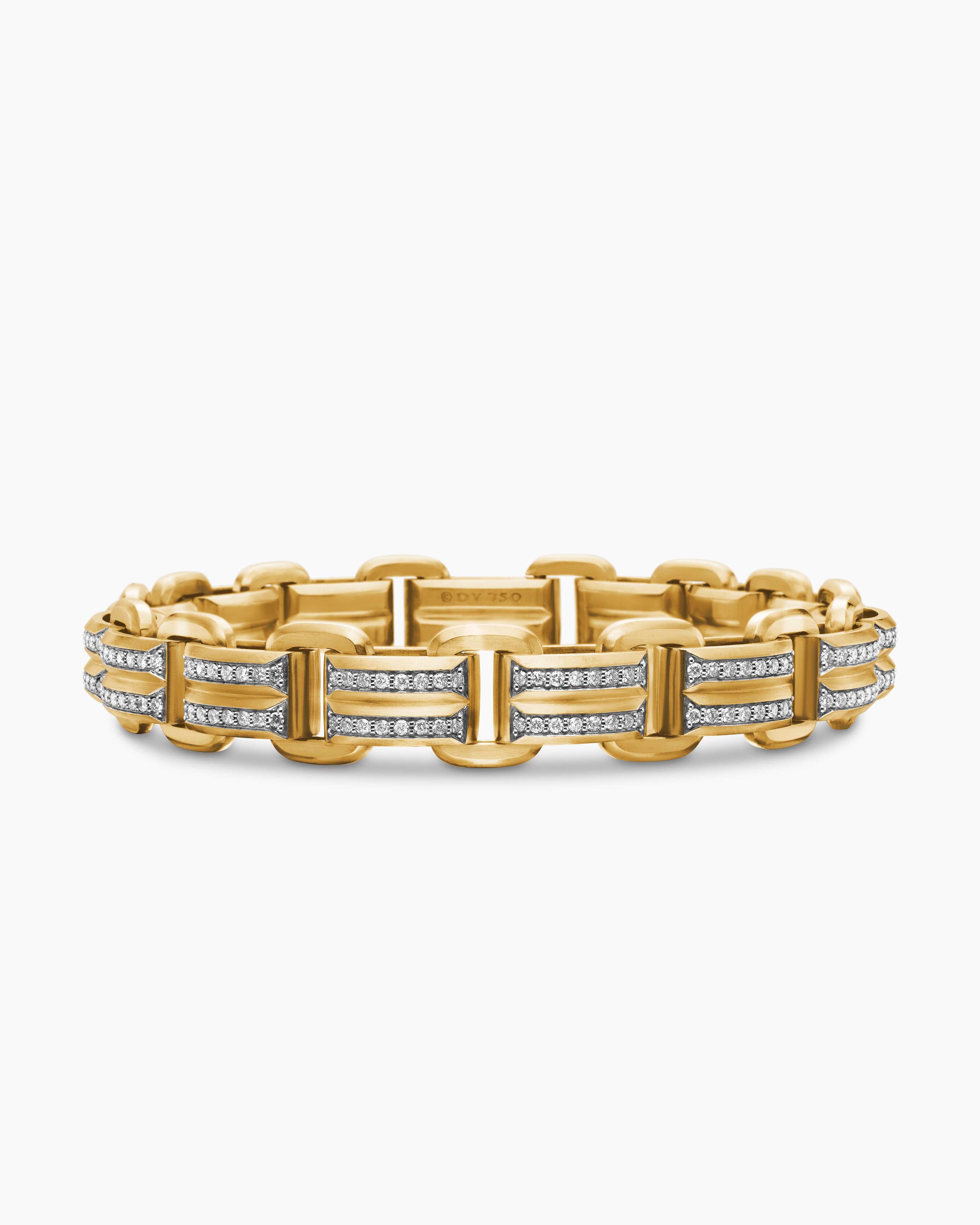 Mens Streamline&reg; Link Bracelet in 18K Yellow Gold with Diamonds, 7.5mm
