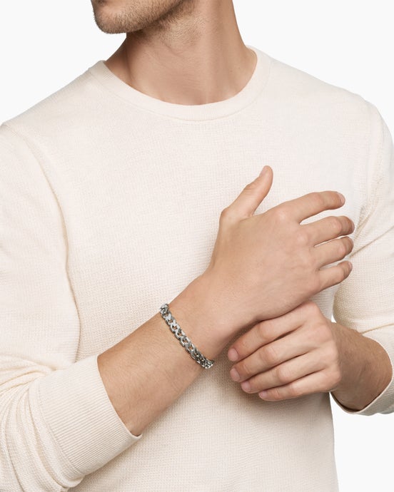 Curb Chain Angular Link Bracelet in Sterling Silver, 8.7mm