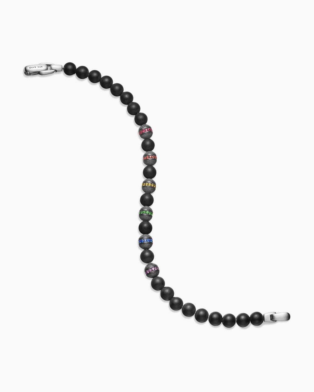 Bracelet Spiritual Beads arc-en-ciel en argent sterling avec onyx noir, saphirs et tsavorites, 6 mm hommes