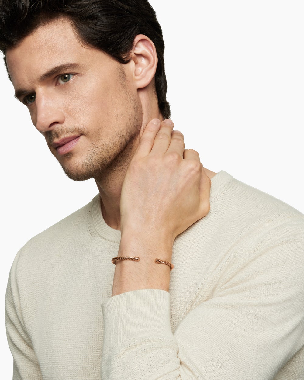 Mens Cable Cuff Bracelet in 18ct Rose Gold, 4mm
