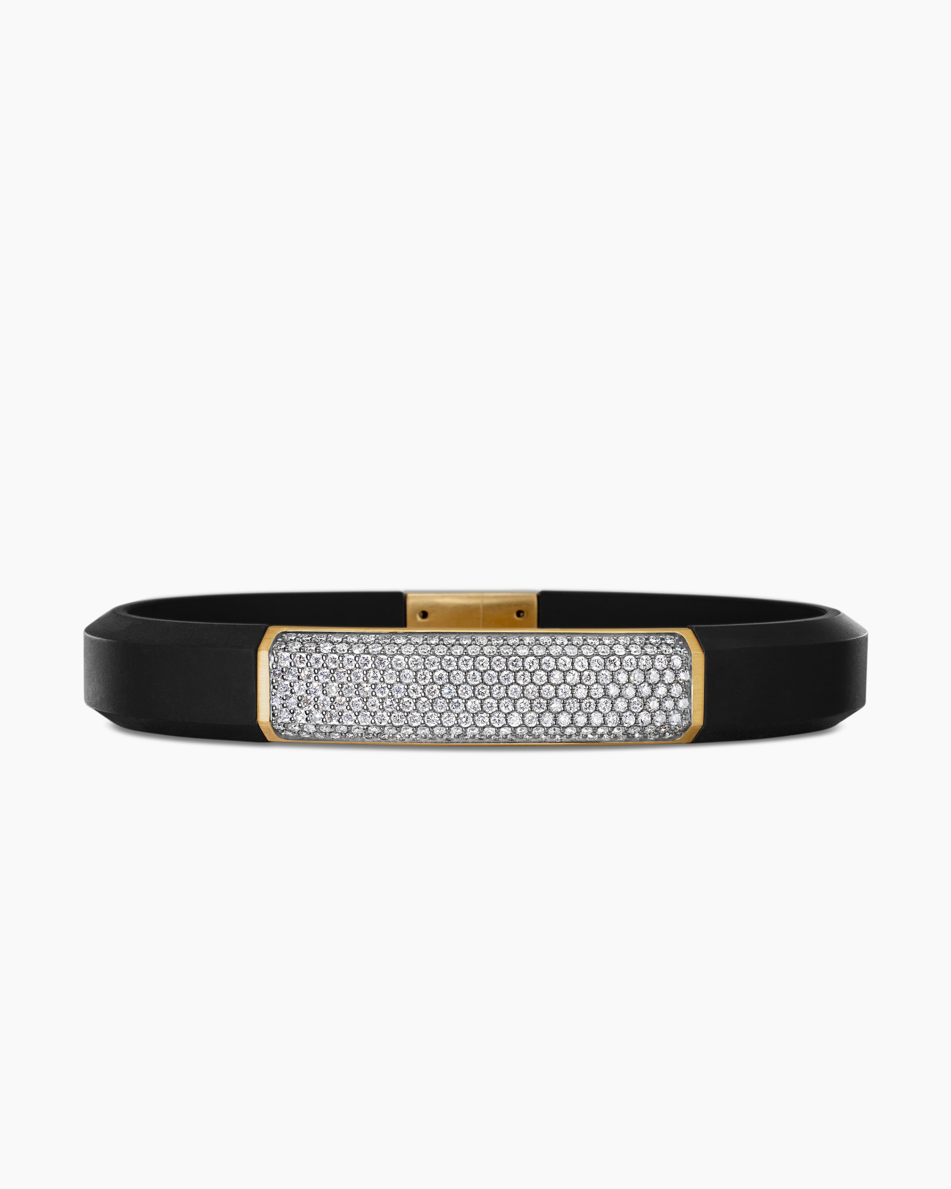 Mens Streamline&reg; ID Bracelet  in Black Rubber with Diamonds and 18K Yellow Gold, 10mm