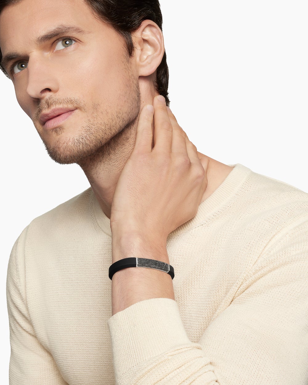 Bracelet d’identité Streamline® en caoutchouc avec argent sterling, 10 mm hommes