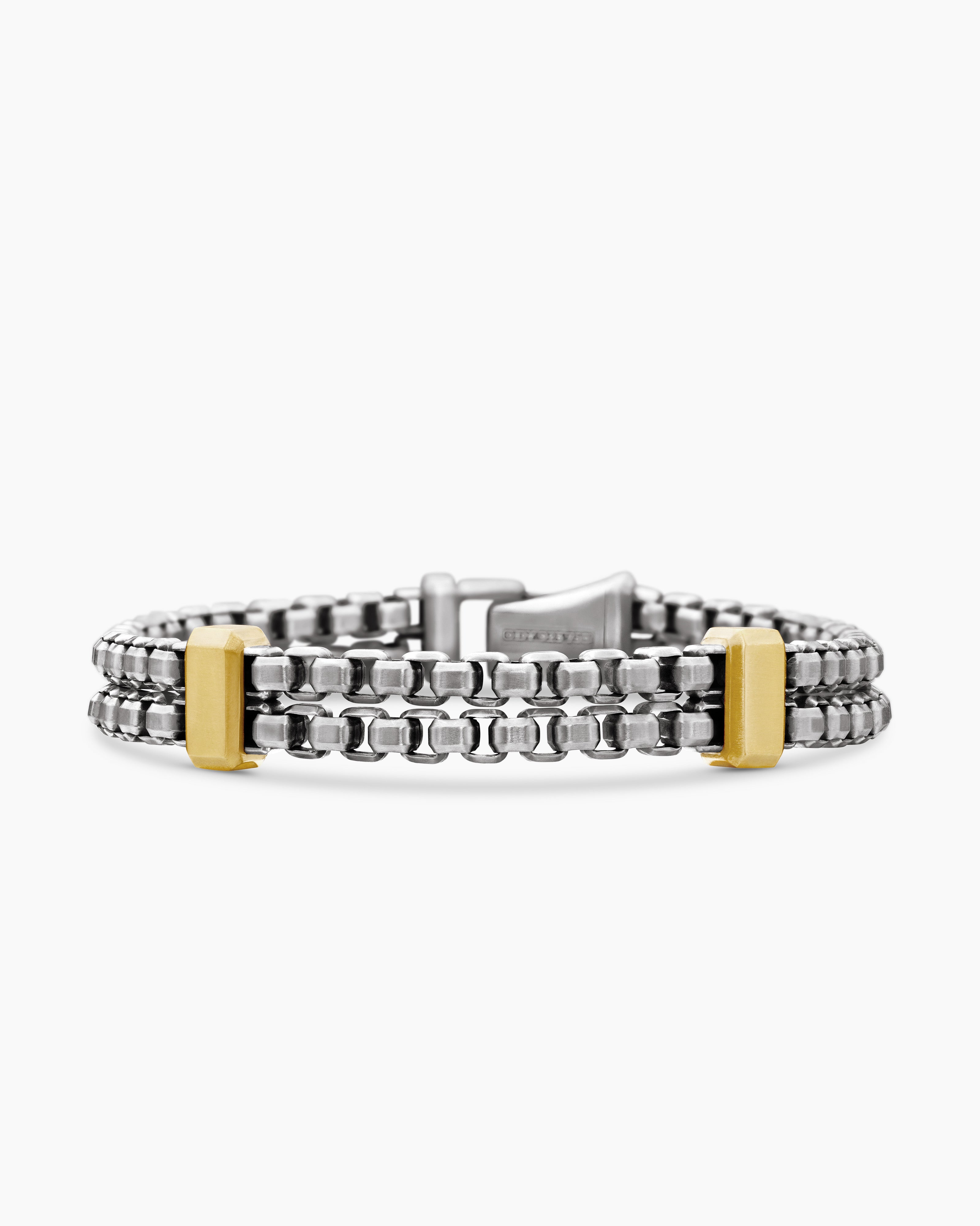 Bracelet double Box Chain en argent massif avec or jaune 18 carats, 10,5 mm homme 