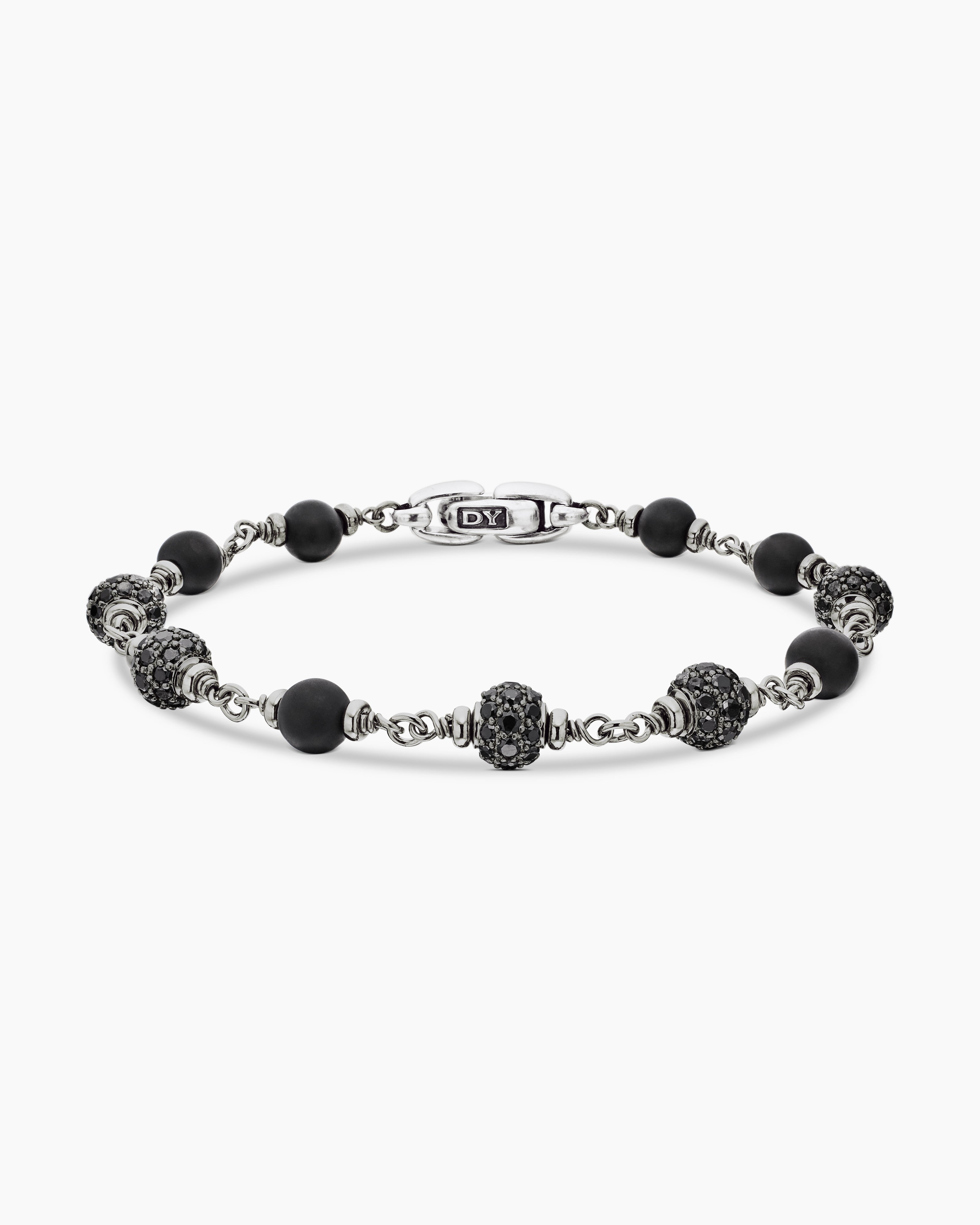 Bracelet en argent sterling Spiritual Beads avec onyx noir et diamants noirs, 6 mm hommes 
