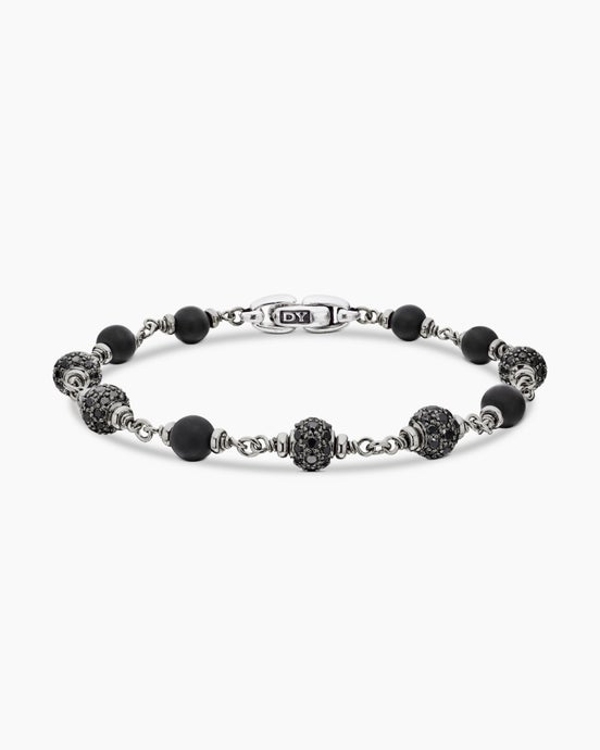 Spiritual Beads Rosary Bracelet in Sterling Silver with Black Onyx and Pavé Black Diamonds