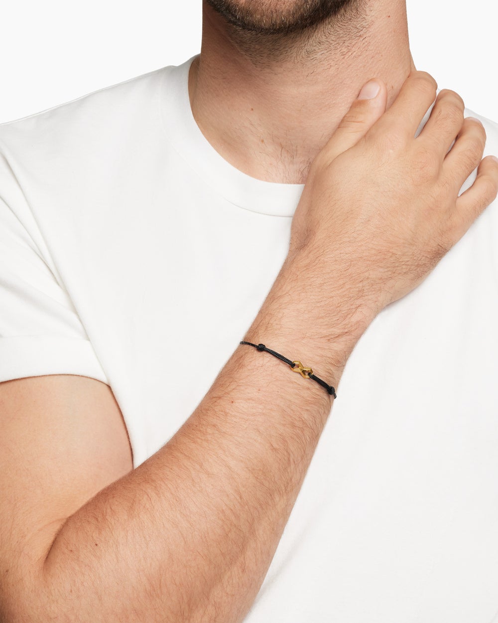 Mens Infinity Link Cord Bracelet with 18K Yellow Gold, 9mm