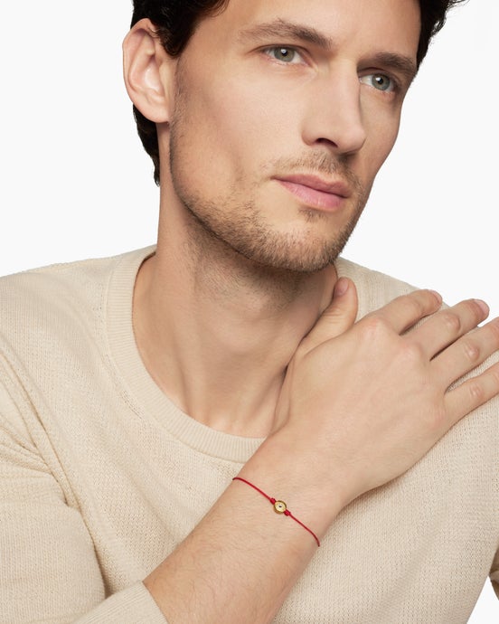 Evil Eye Cord Bracelet in Red Nylon with 18K Yellow Gold and Sapphire, 7.7mm