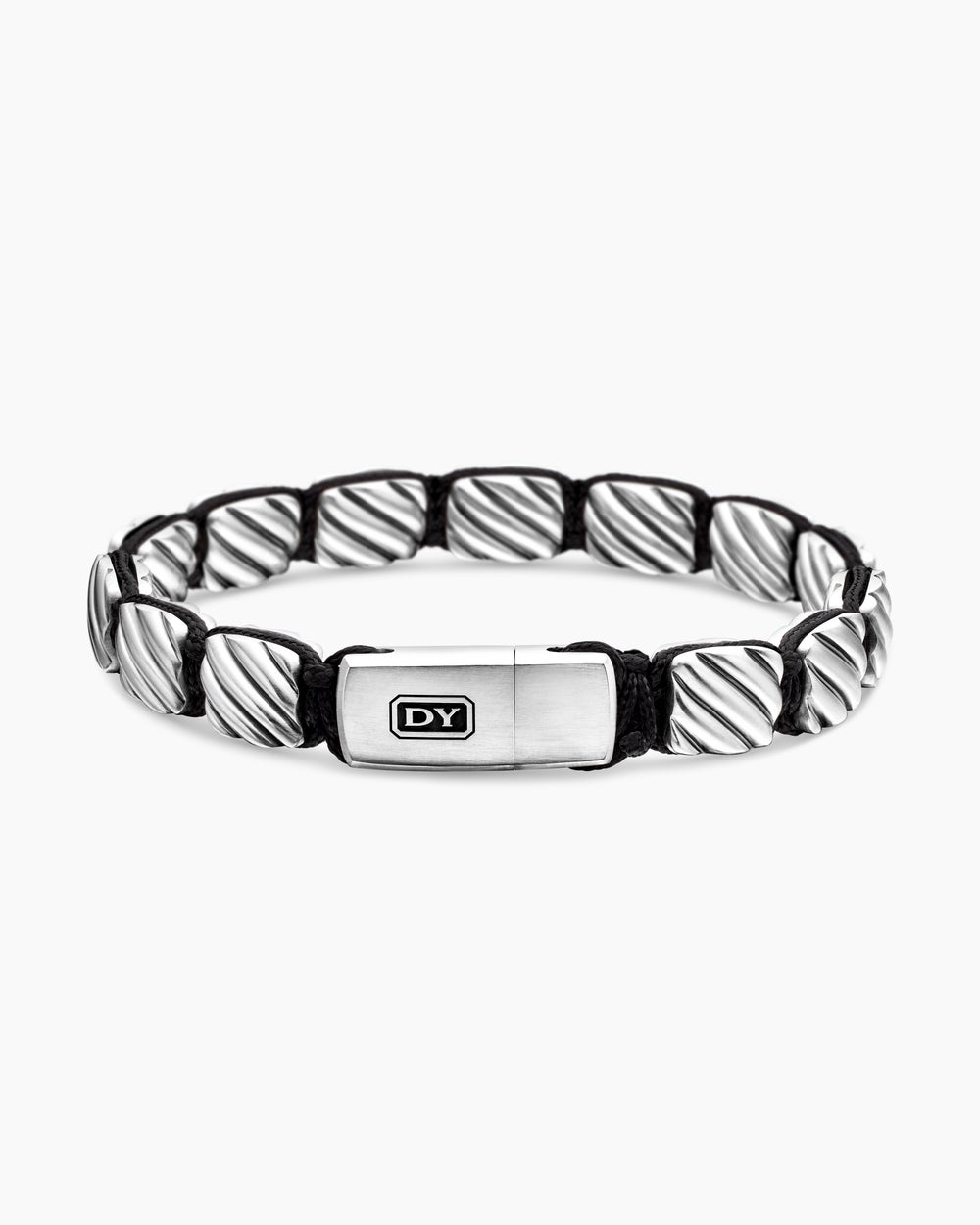 Mens Sculpted Cable Woven Tile Bracelet in Sterling Silver, 8.5mm