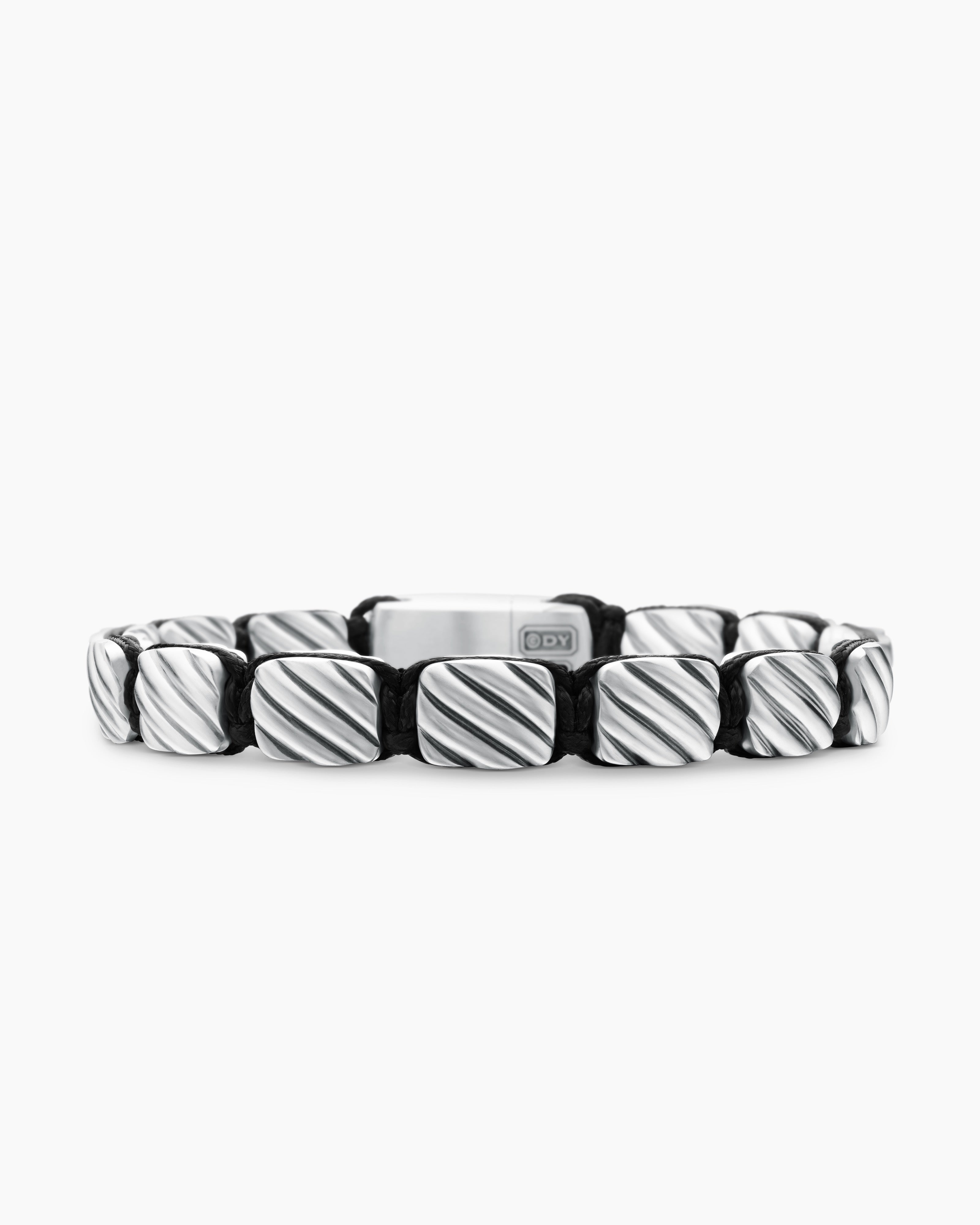 Mens Sculpted Cable Woven Tile Bracelet in Sterling Silver, 8.5mm