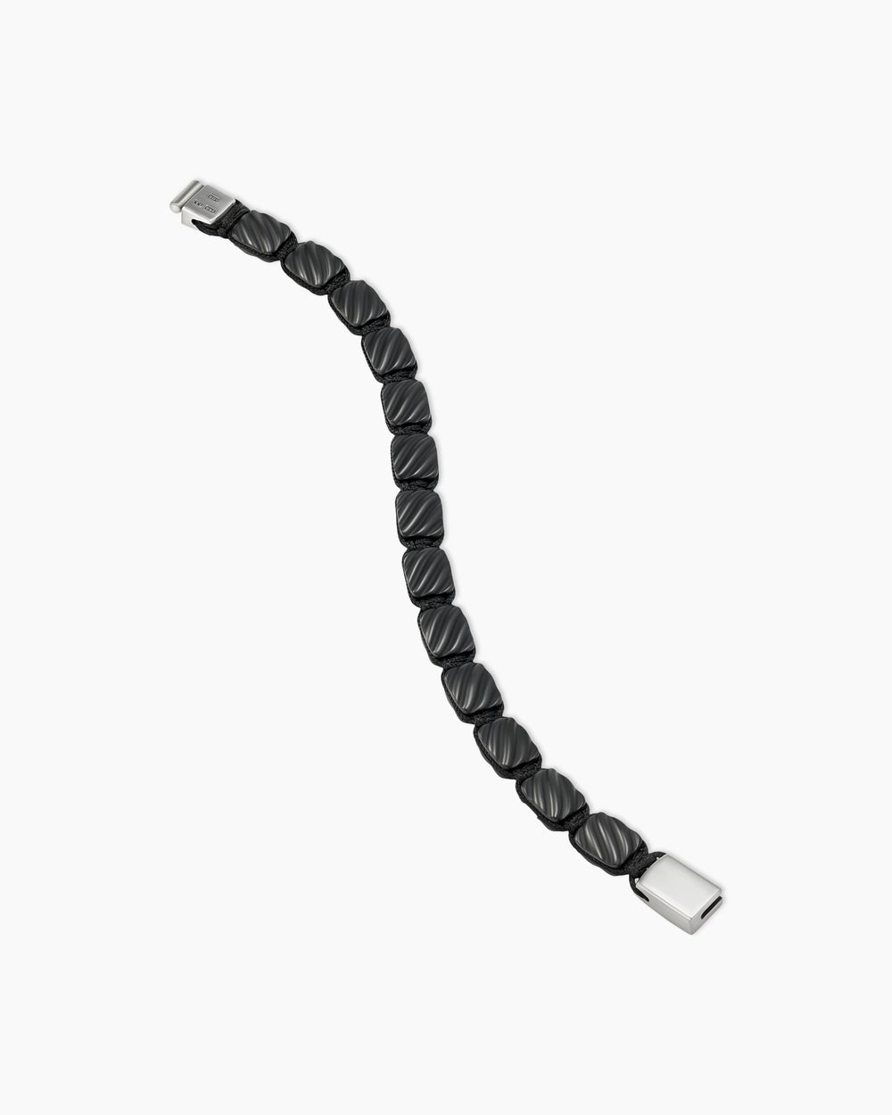 Mens Sculpted Cable Woven Tile Bracelet in Black Titanium with Sterling Silver, 8.5mm