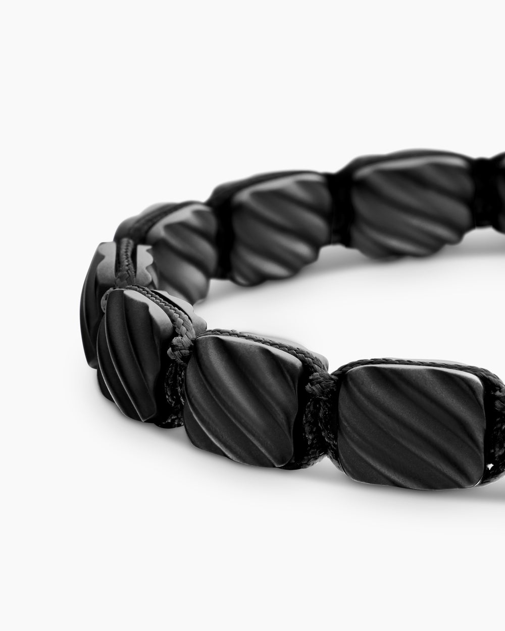 Mens Sculpted Cable Woven Tile Bracelet in Black Titanium with Sterling Silver, 8.5mm