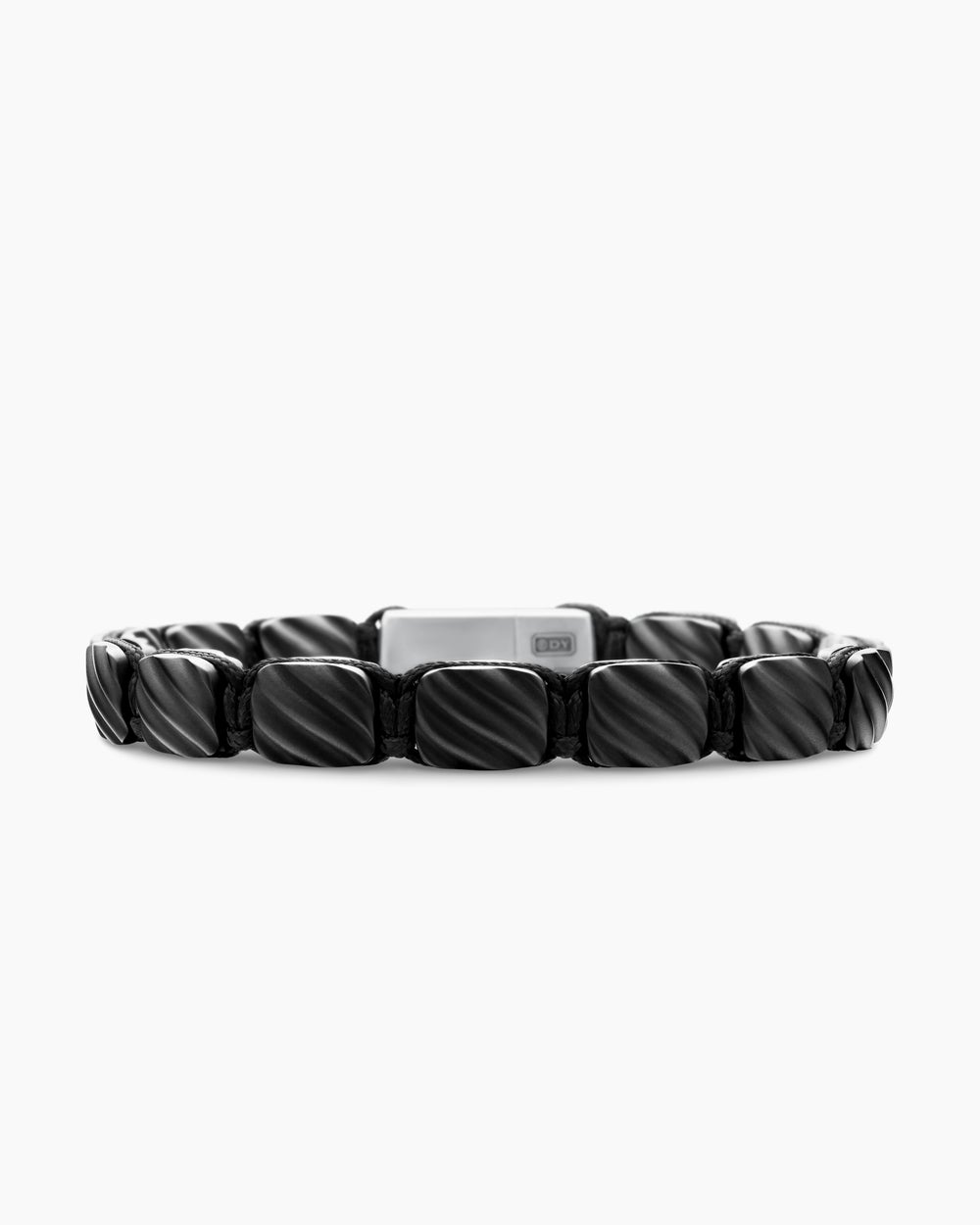 Mens Sculpted Cable Woven Tile Bracelet in Black Titanium with Sterling Silver, 8.5mm