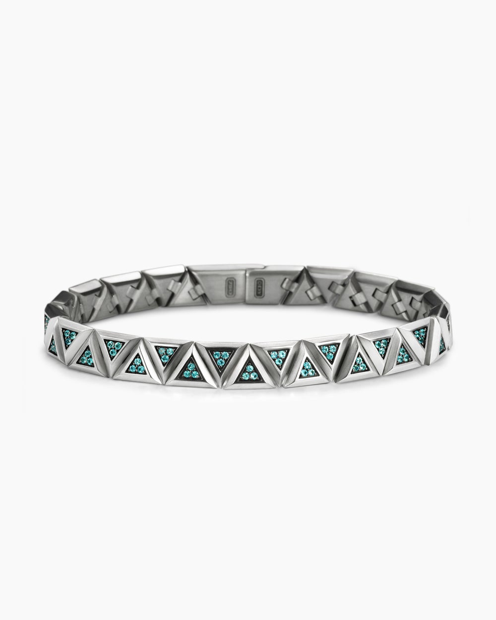 Mens Faceted Link Triangle Bracelet in 18K White Gold, 7.5mm