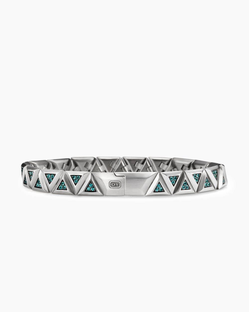 Mens Faceted Link Triangle Bracelet in 18K White Gold, 7.5mm