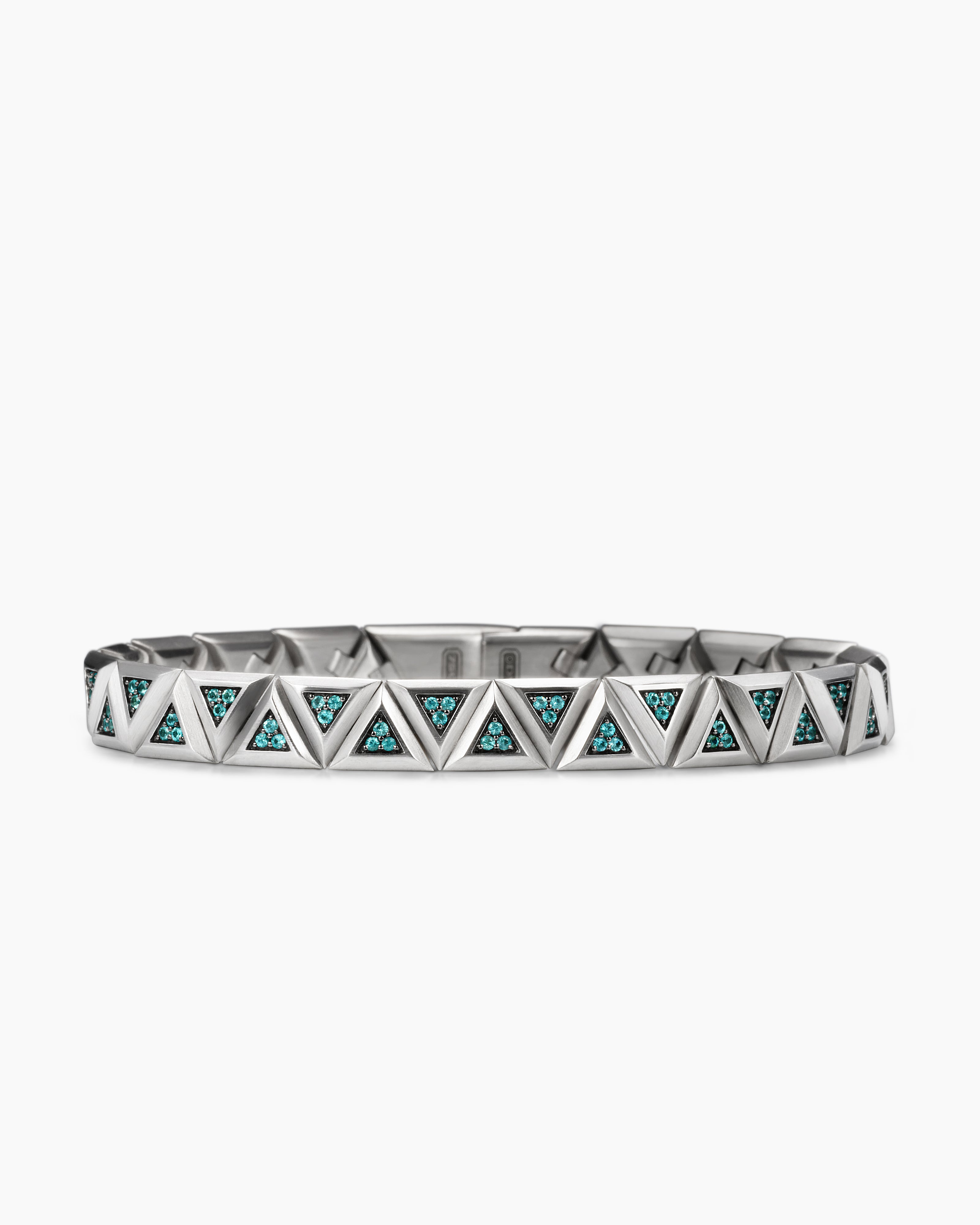 Mens Faceted Link Triangle Bracelet in 18K White Gold, 7.5mm