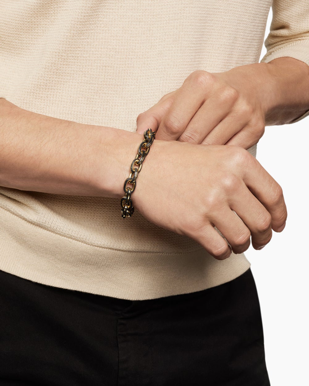 Mens Streamline Oval Link Bracelet in 18K Yellow Gold, 10.8mm