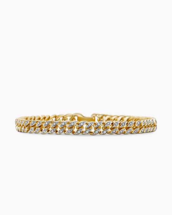 Curb Chain Bracelet in 18K Yellow Gold with Pavé Diamonds