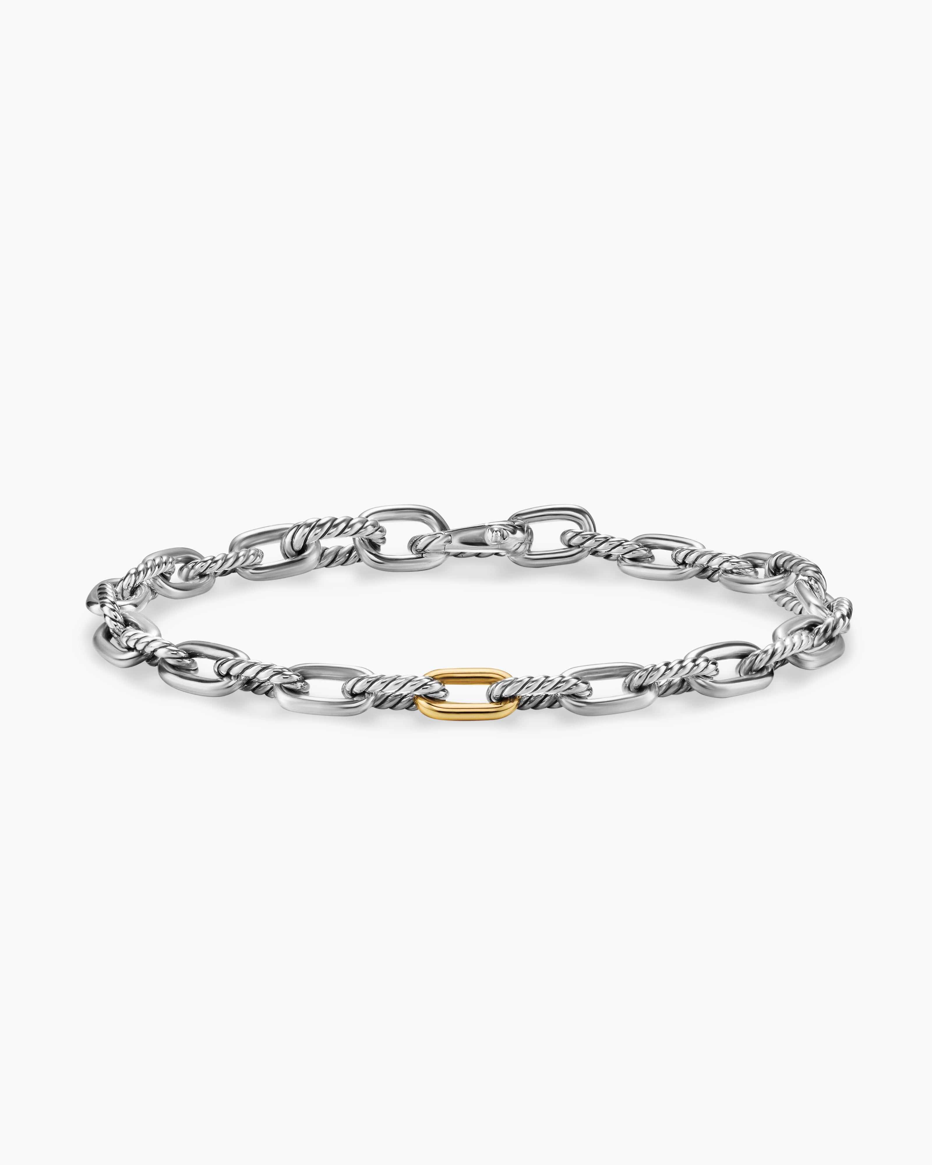 Bracelet cha&icirc;ne DY Madison en argent sterling avec or jaune 18 carats, 6 mm hommes 