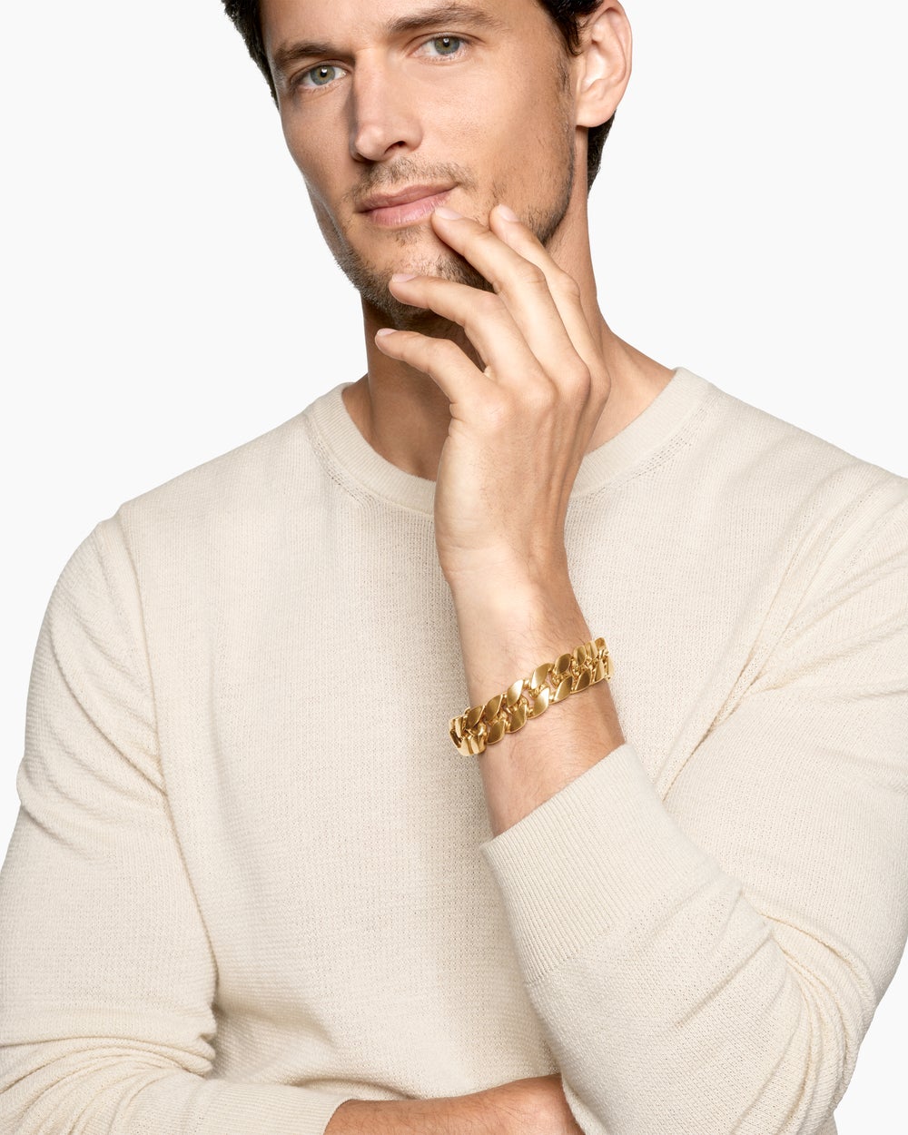 Mens Curb Chain Bracelet in 18K Yellow Gold, 18mm