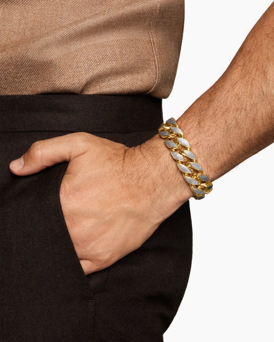 Curb Chain Bracelet in 18K Yellow Gold with Meteorite, 18mm