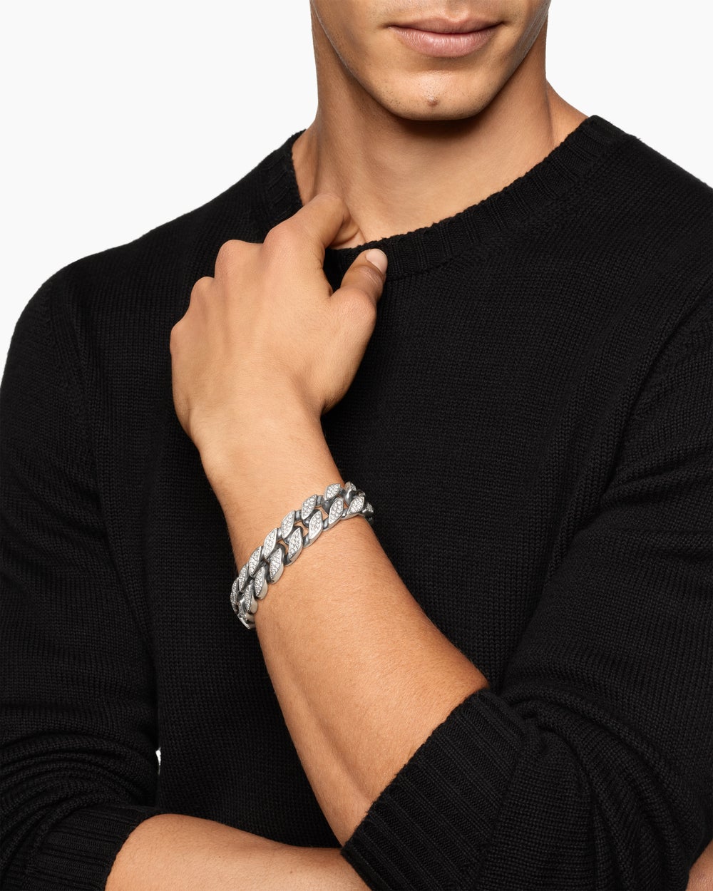 Mens Curb Chain Bracelet in Sterling Silver, 18mm