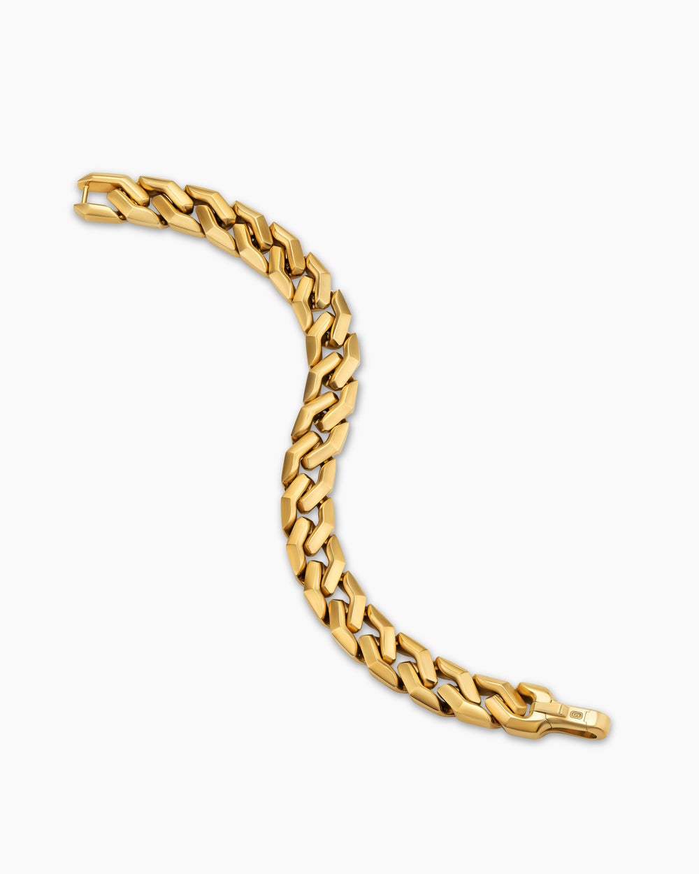 Mens Curb Chain Angular Link Bracelet in 18K Yellow Gold, 11mm