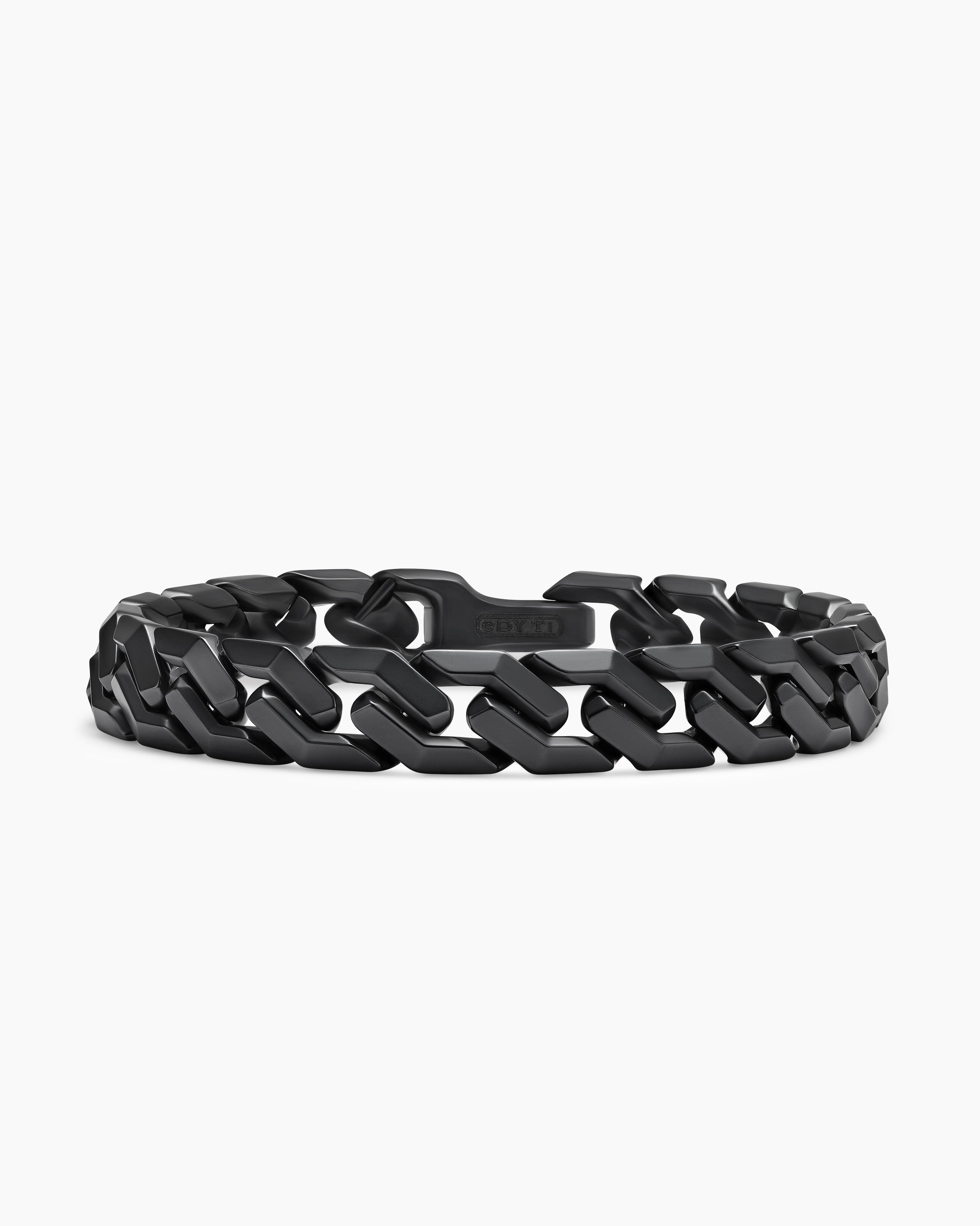 Mens Curb Chain Angular Link Bracelet in Black Titanium, 11mm