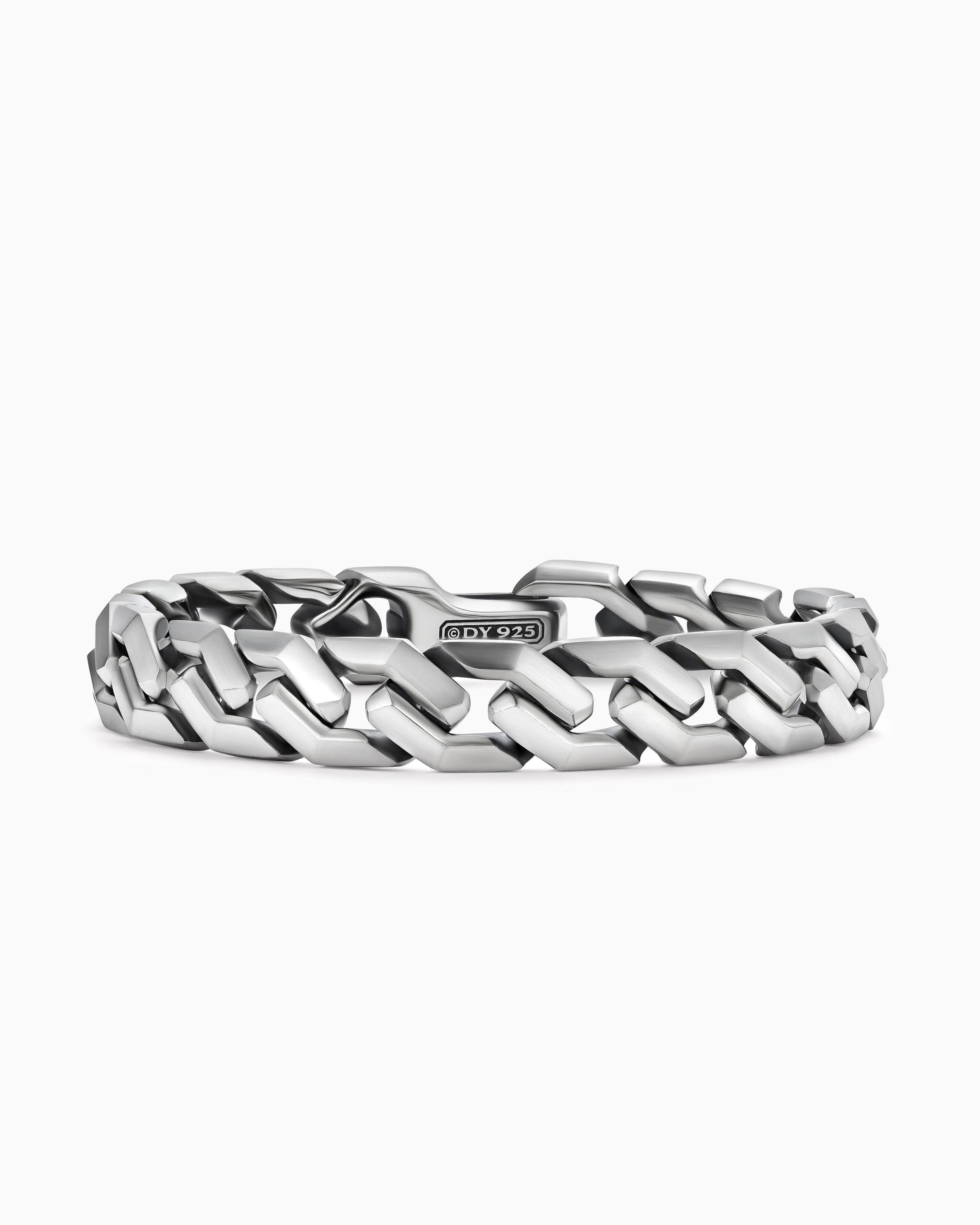 Mens Curb Chain Angular Link Bracelet in Sterling Silver, 11mm