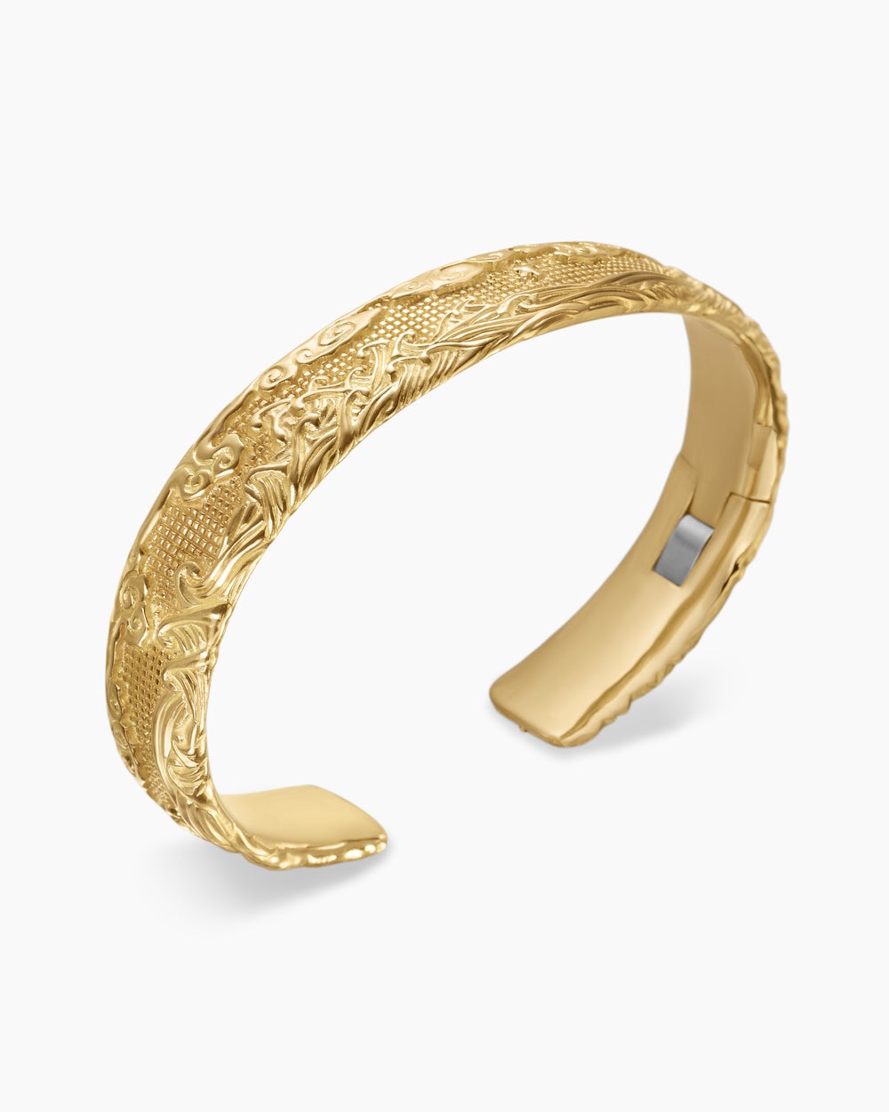 Mens Waves Cuff Bracelet in 18K Yellow Gold, 12mm