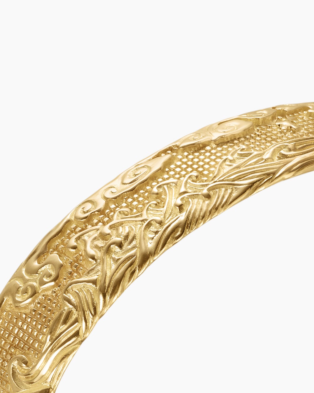 Mens Waves Cuff Bracelet in 18K Yellow Gold, 12mm