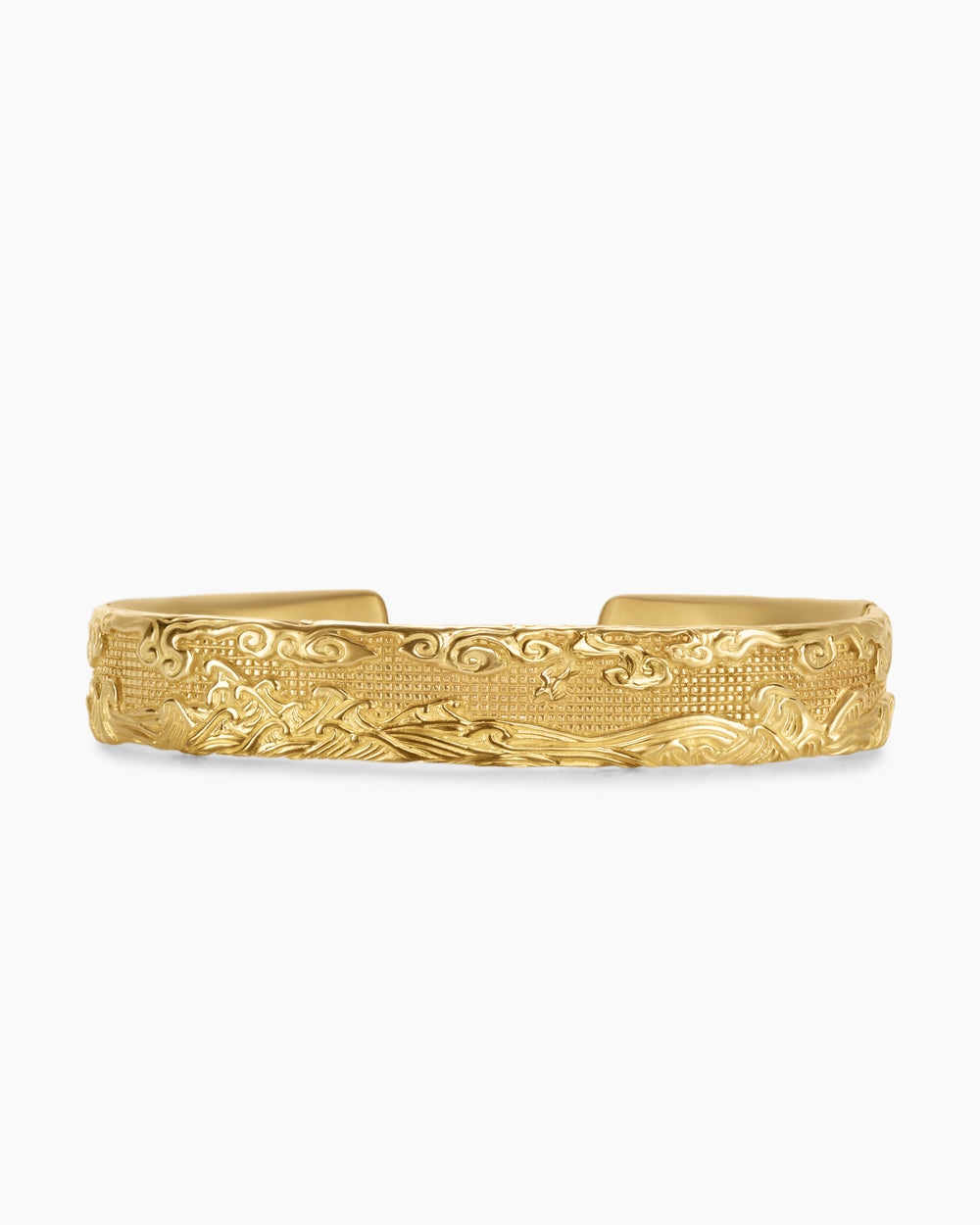 Mens Waves Cuff Bracelet in 18K Yellow Gold, 12mm