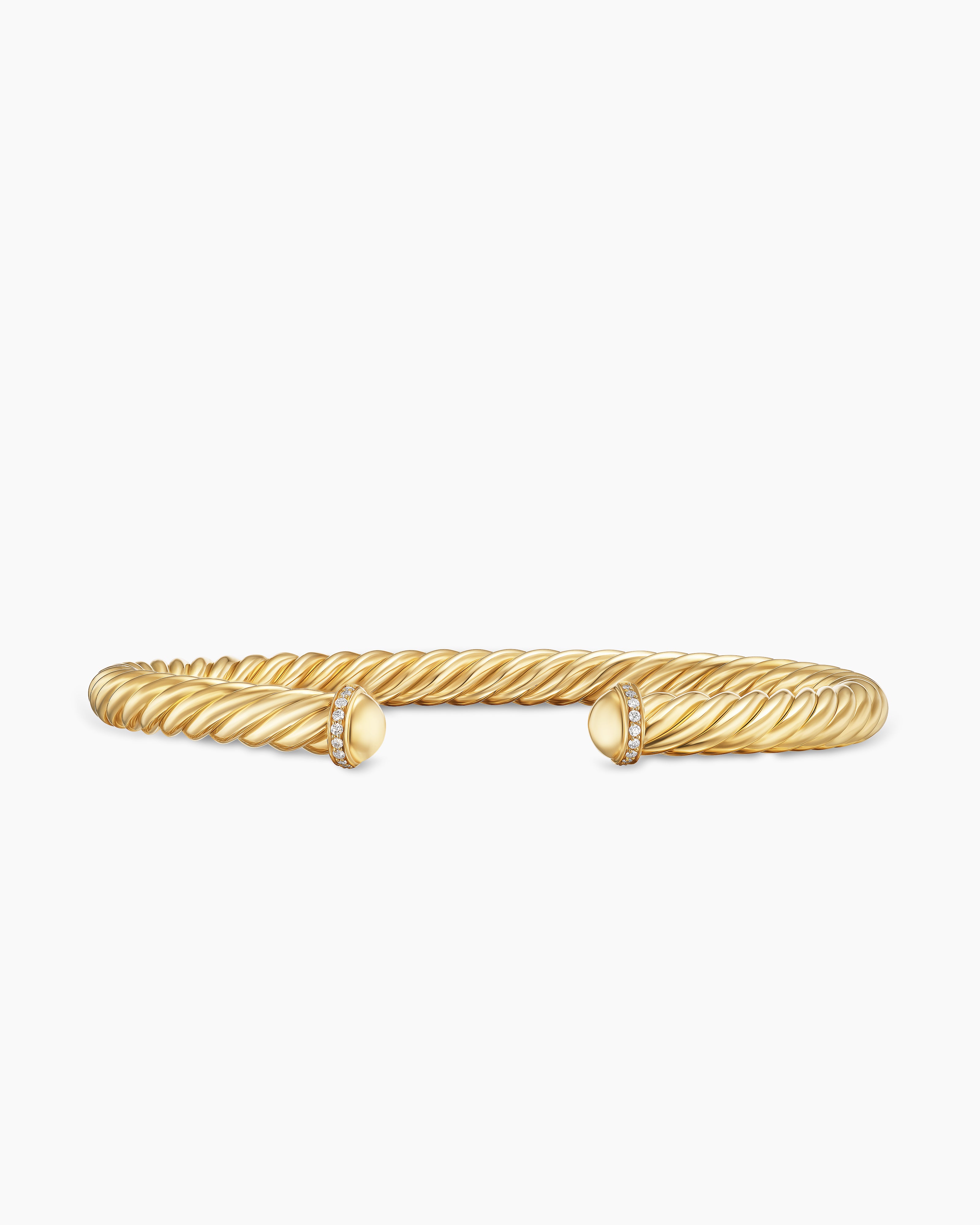 Mens Cable Cuff Bracelet in 18K Yellow Gold with Pav&eacute;, 6mm