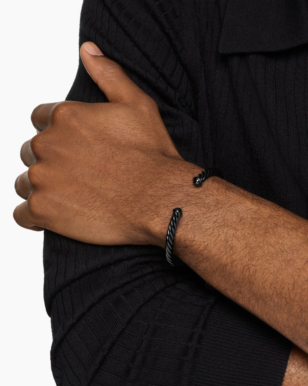 Mens Cable Cuff Bracelet in Black Aluminum, 6mm