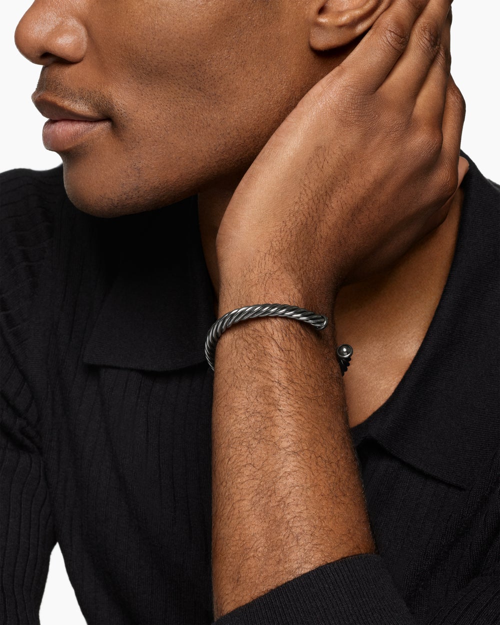 Mens Cable Cuff Bracelet in Grey Aluminum, 6mm