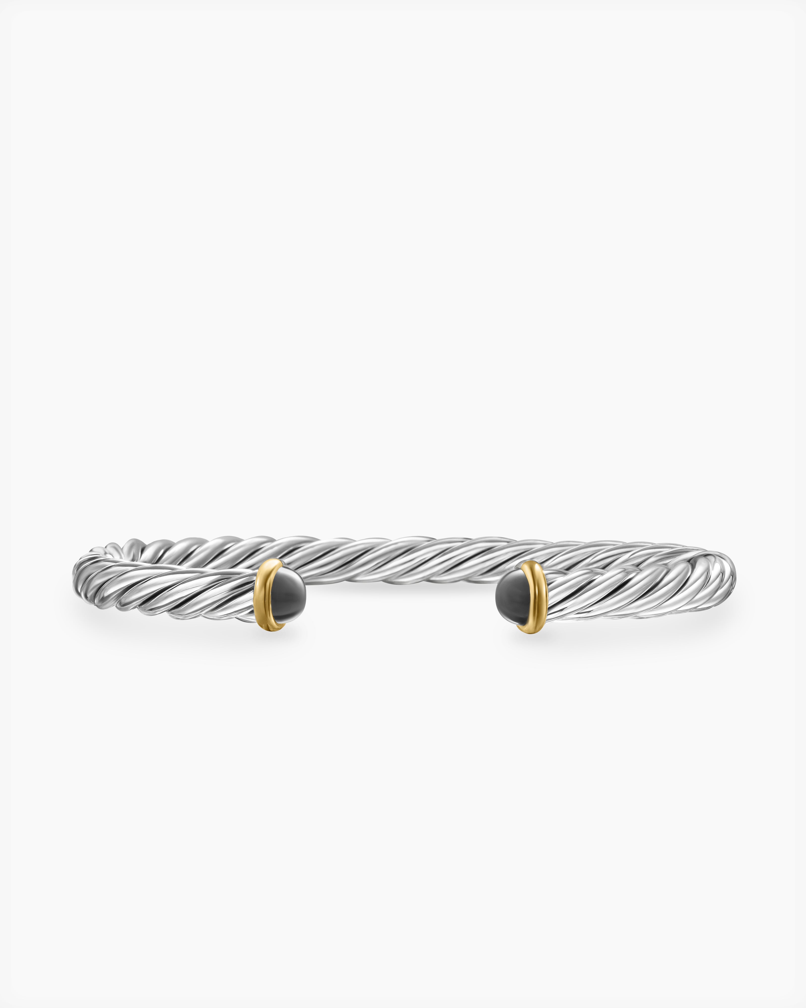 Mens Cable Cuff Bracelet in Sterling Silver with 14K Yellow Gold, 6mm