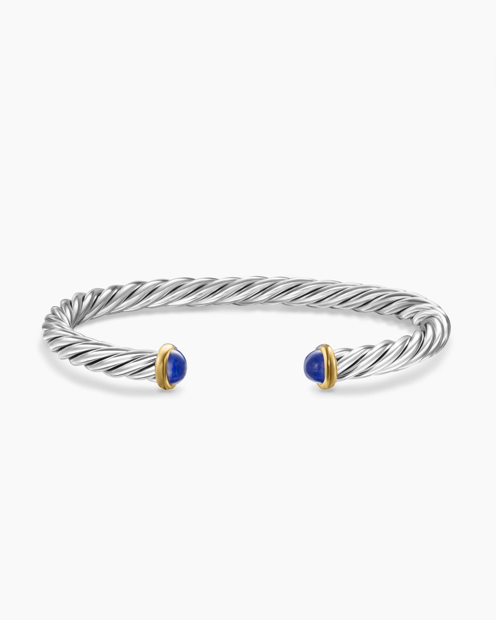 Mens Cable Cuff Bracelet in Sterling Silver with 14K Yellow Gold, 6mm