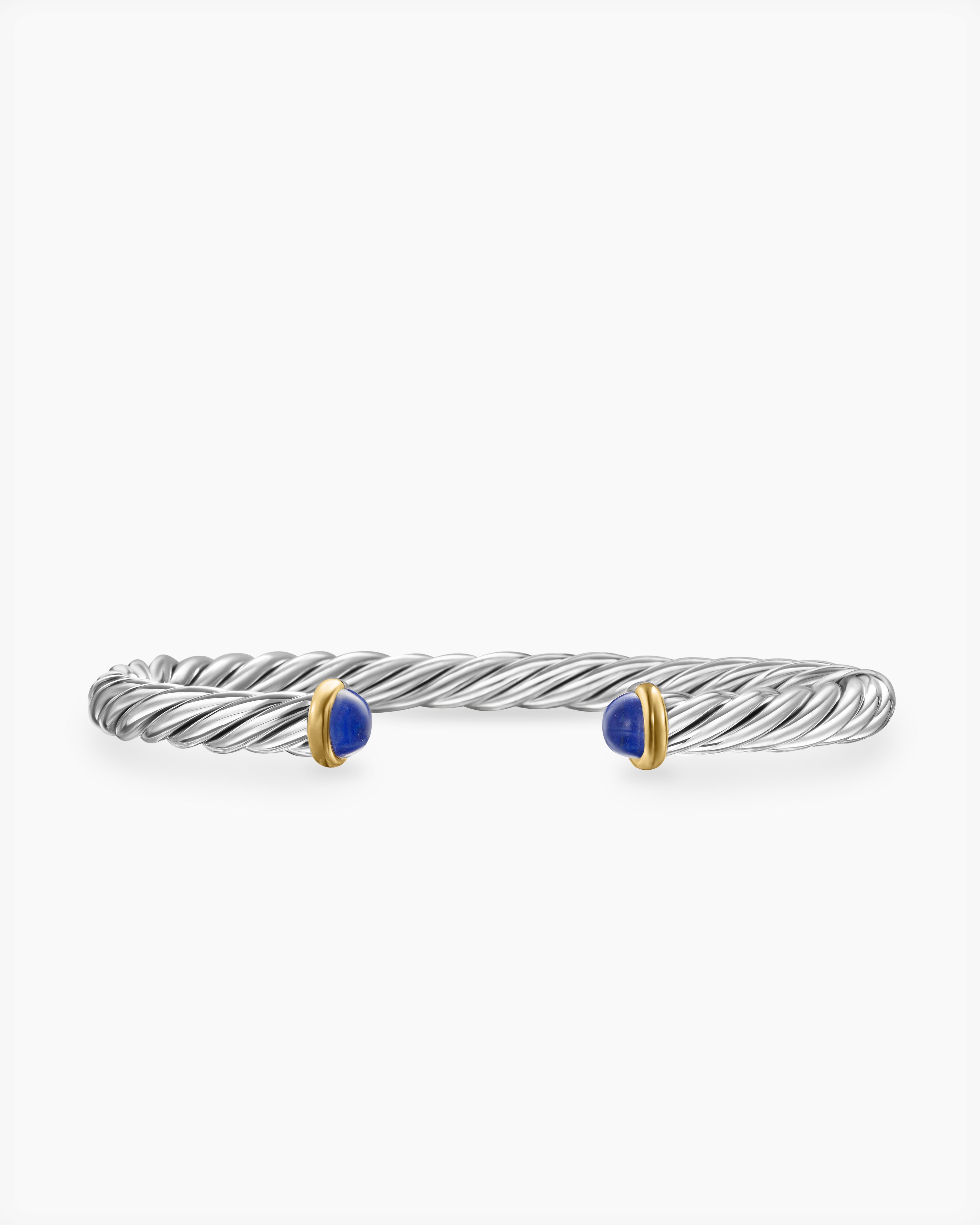 Mens Cable Cuff Bracelet in Sterling Silver with 14K Yellow Gold, 6mm