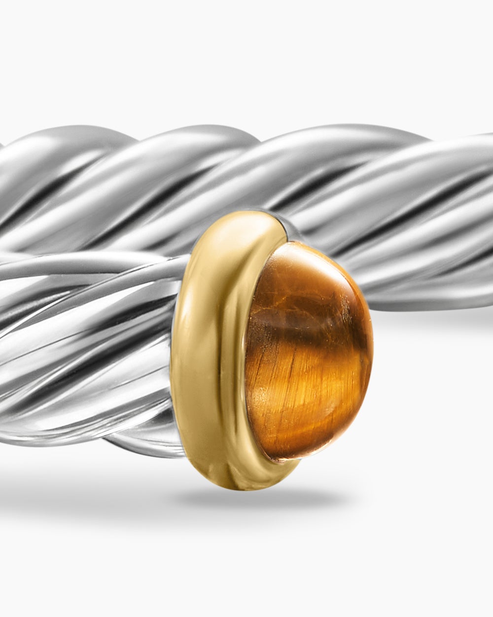Mens Cable Cuff Bracelet in Sterling Silver with 14K Yellow Gold, 6mm