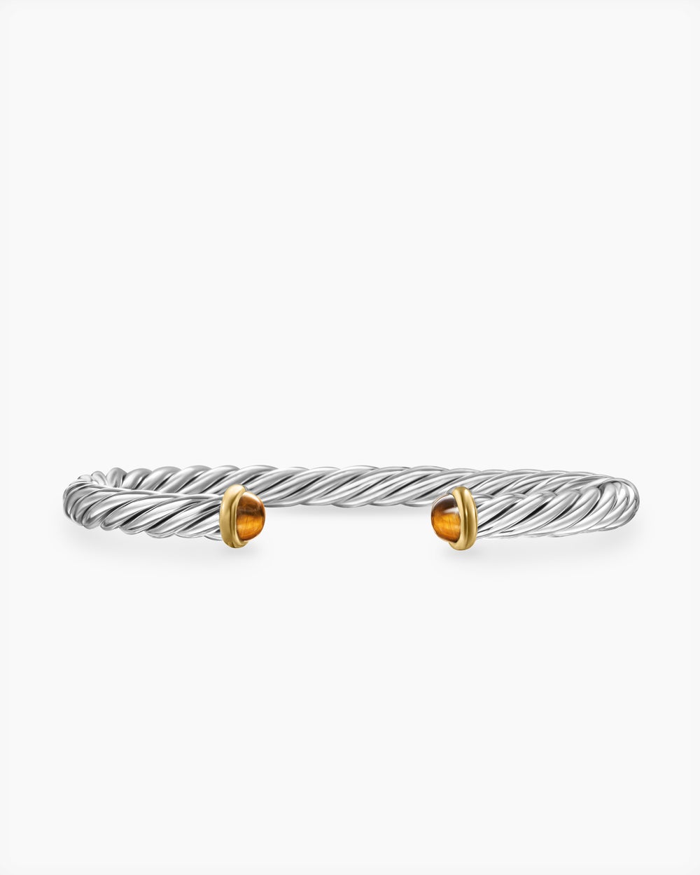 Mens Cable Cuff Bracelet in Sterling Silver with 14K Yellow Gold, 6mm