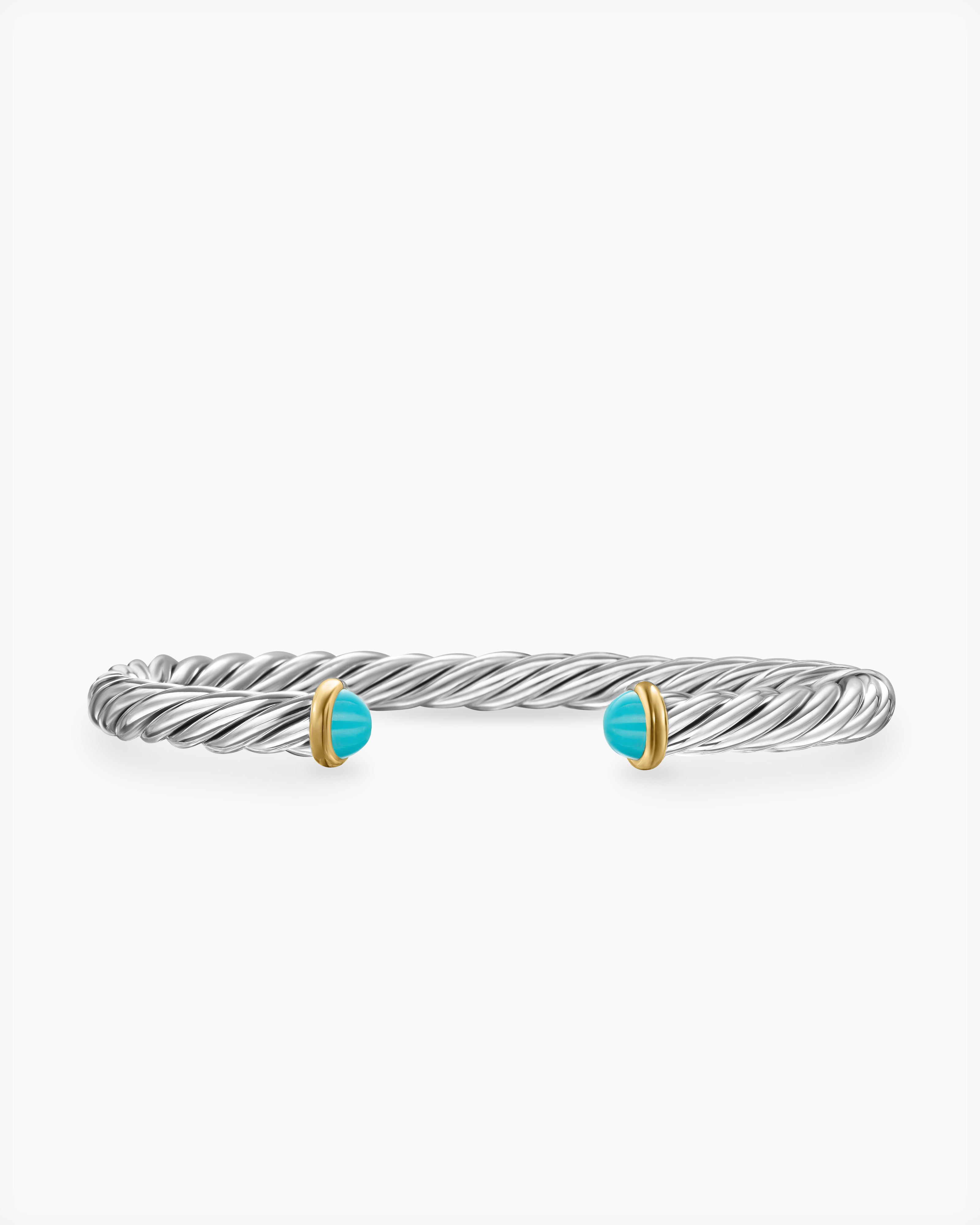 Mens Cable Cuff Bracelet in Sterling Silver with 14K Yellow Gold, 6mm