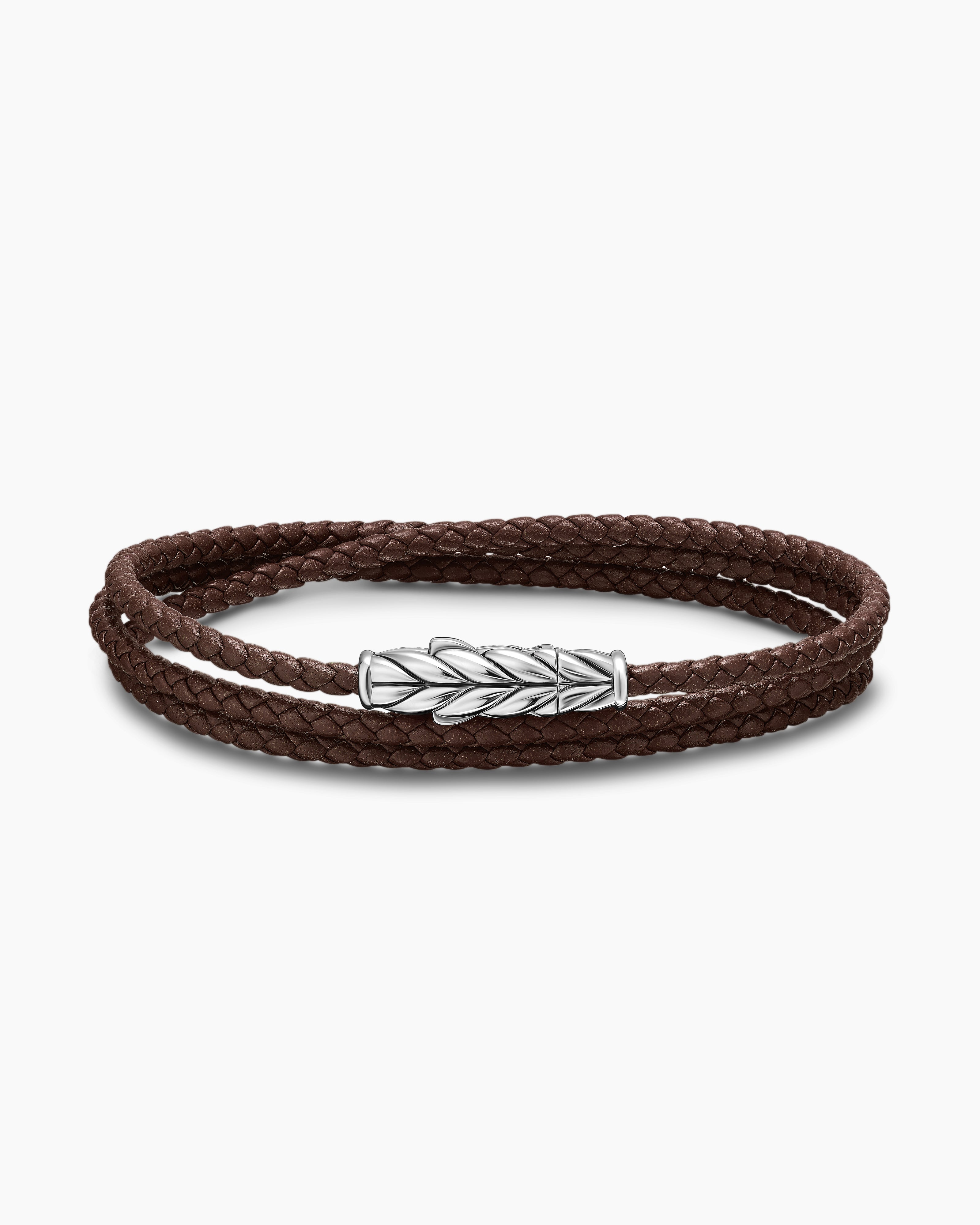Men's Chevron Triple Wrap Bracelet in Black Leather with Sterling