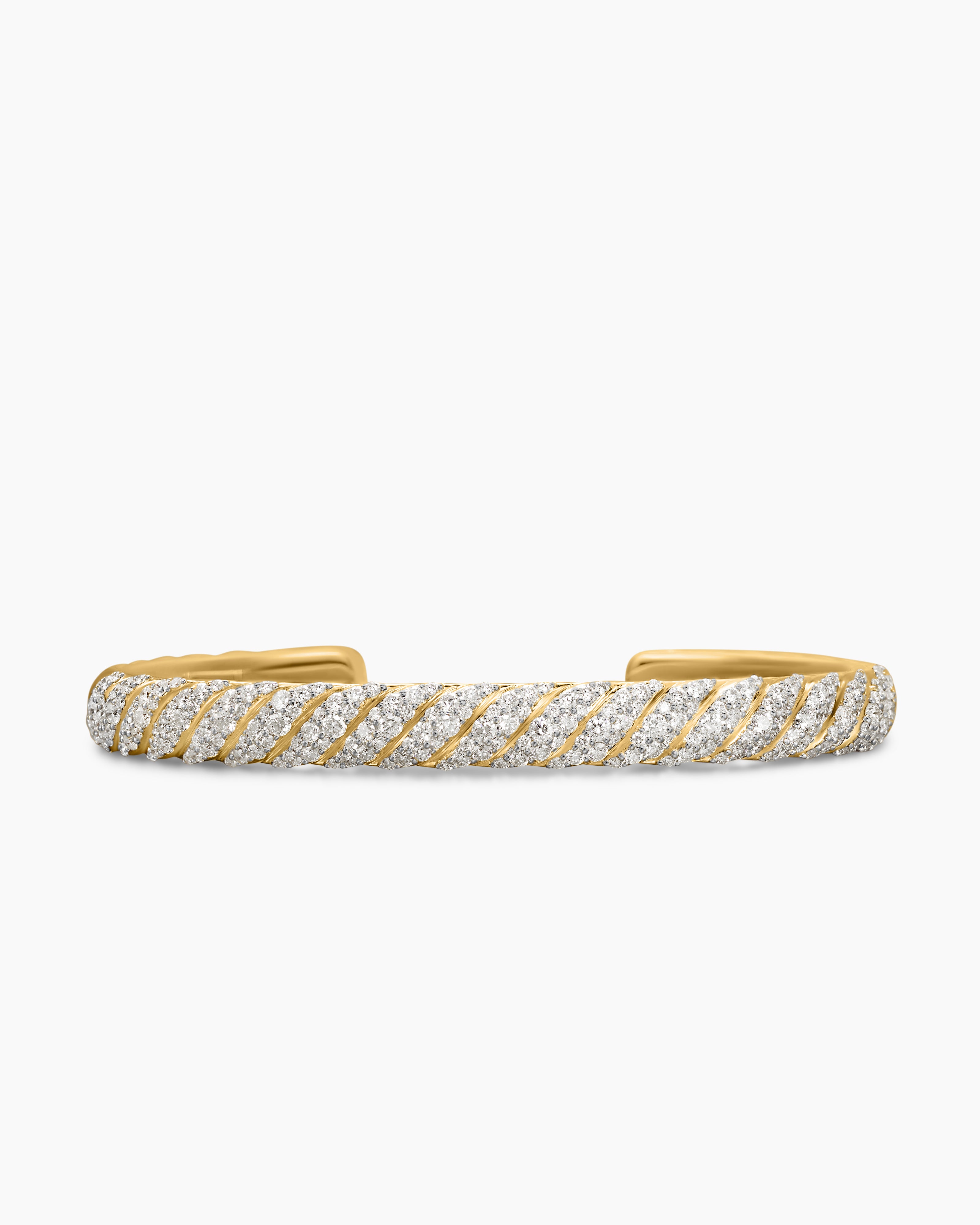 Mens Sculpted Cable Cuff Bracelet in 18K Yellow Gold, 7mm