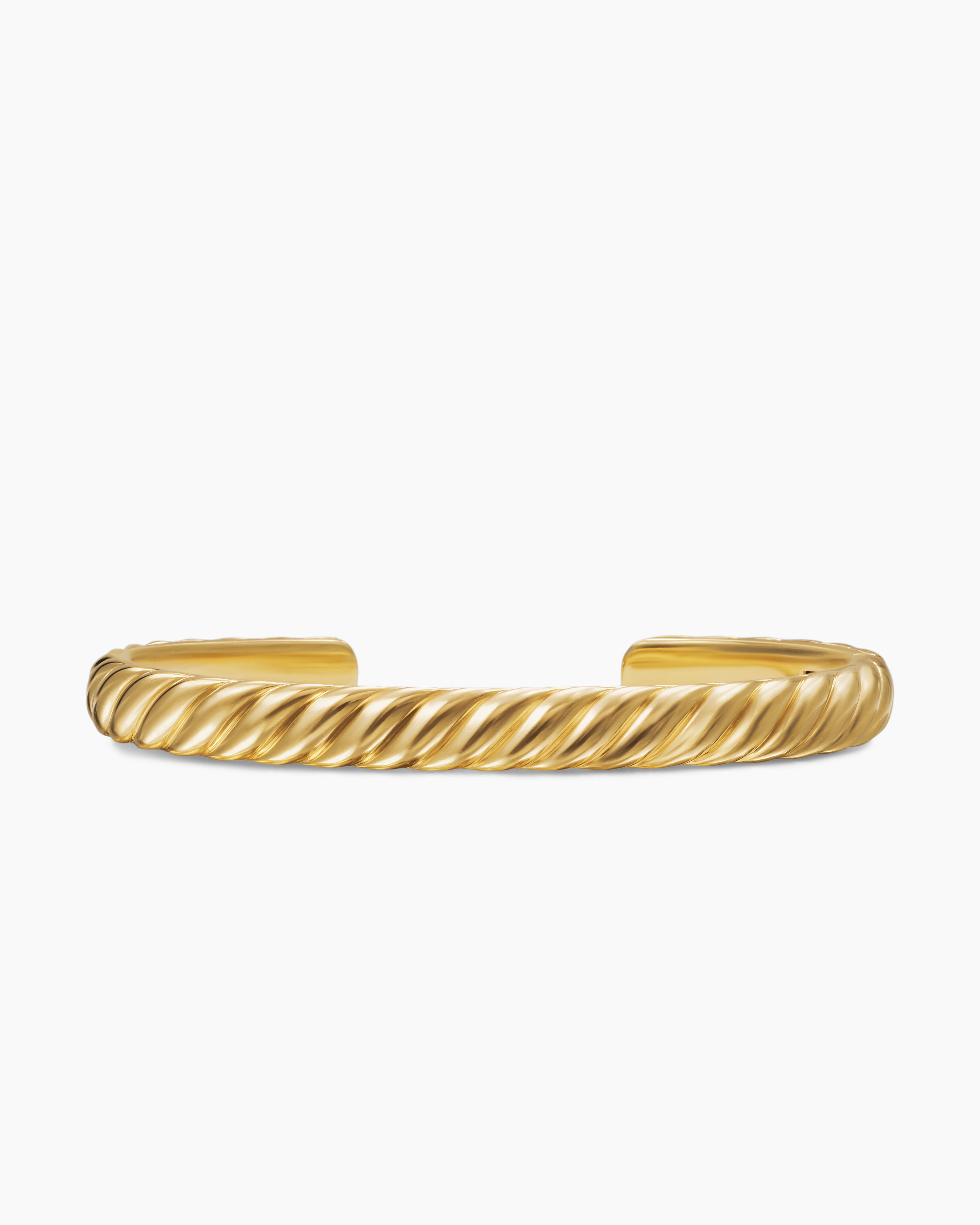 Mens Sculpted Cable Cuff Bracelet in 18K Yellow Gold, 7mm