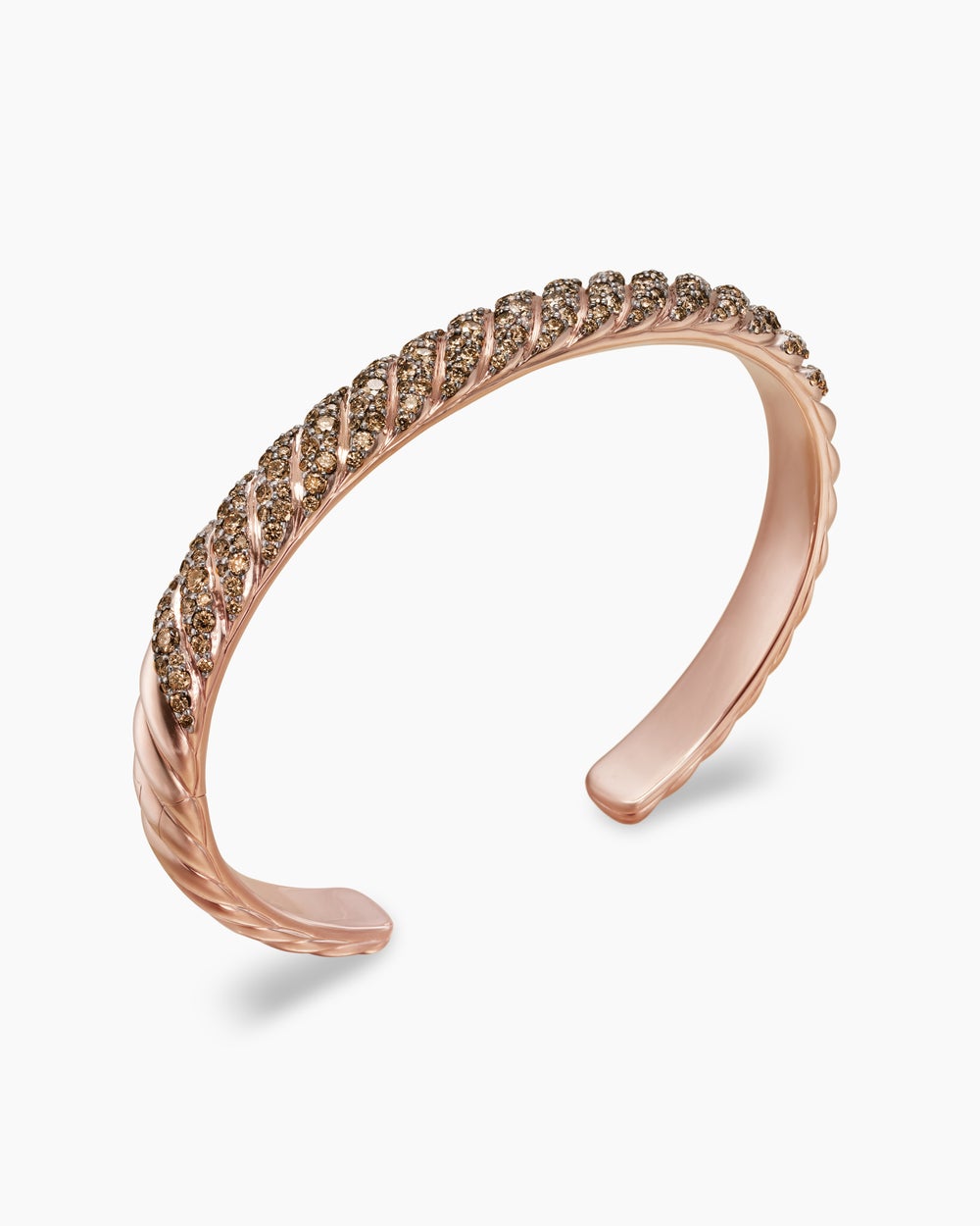 Mens Sculpted Cable Cuff Bracelet in 18K Rose Gold, 7mm