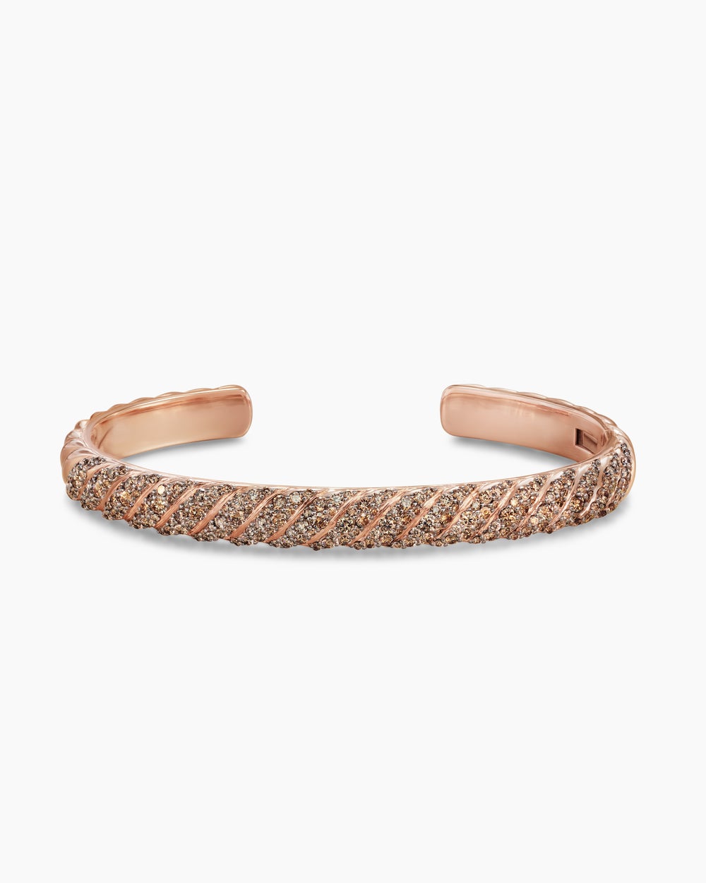 Mens Sculpted Cable Cuff Bracelet in 18K Rose Gold, 7mm