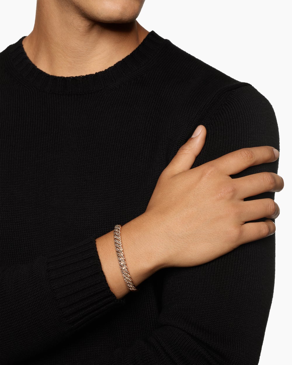 Mens Sculpted Cable Cuff Bracelet in 18K Rose Gold, 7mm